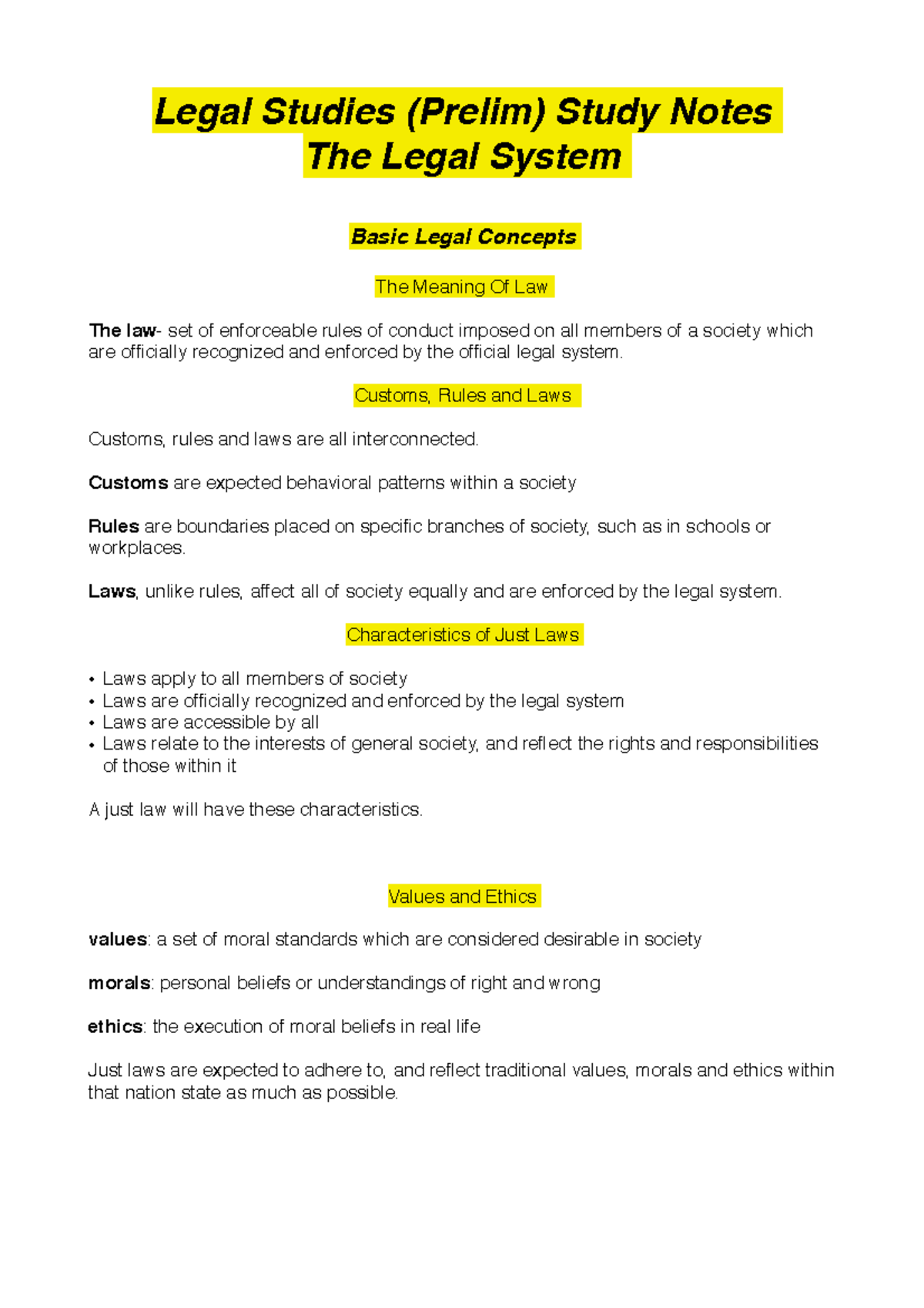 Legal Studies Notes Prelim - Legal Studies (Prelim) Study Notes The ...