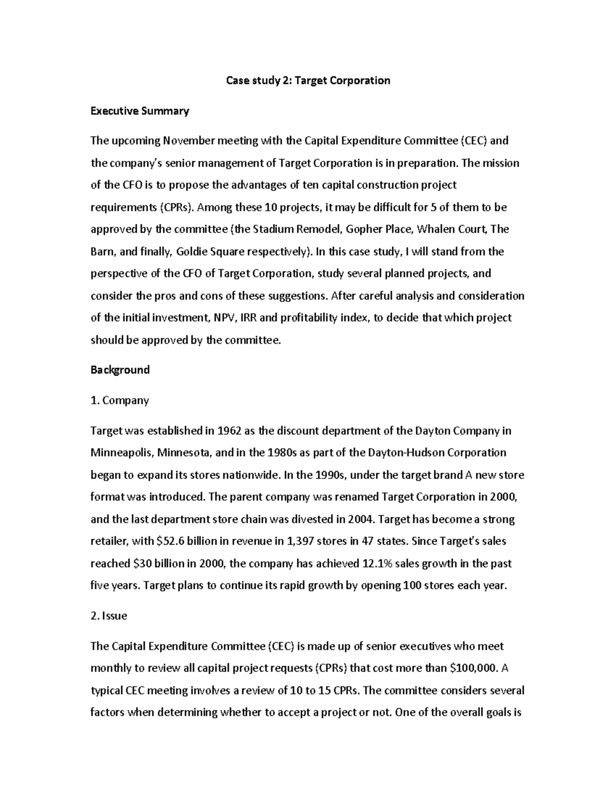Target Corporation CASE STUDY SOLUTION - Case study 2: Target ...