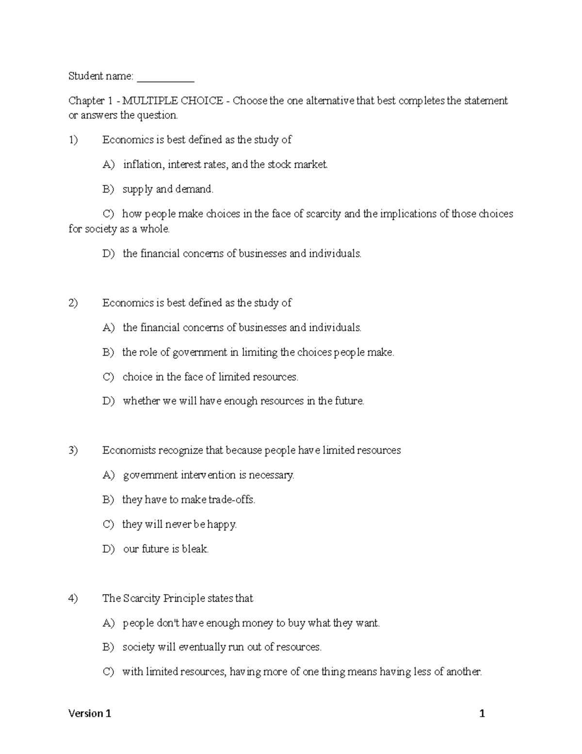 Chapter 1 Practice Questions - Principles of Microeconomics - UM - Studocu