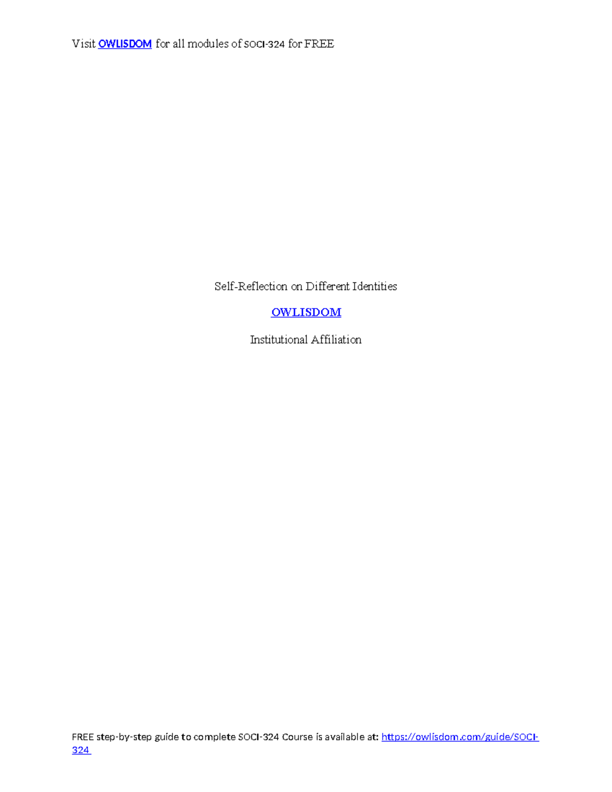 SOCI324 1,2-2 Identity Assignment - Self-Reflection on Different ...
