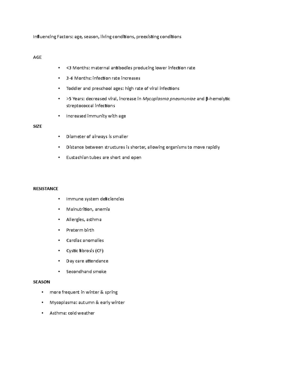 Respiratory dysfunction - Influencing Factors: age, season, living ...