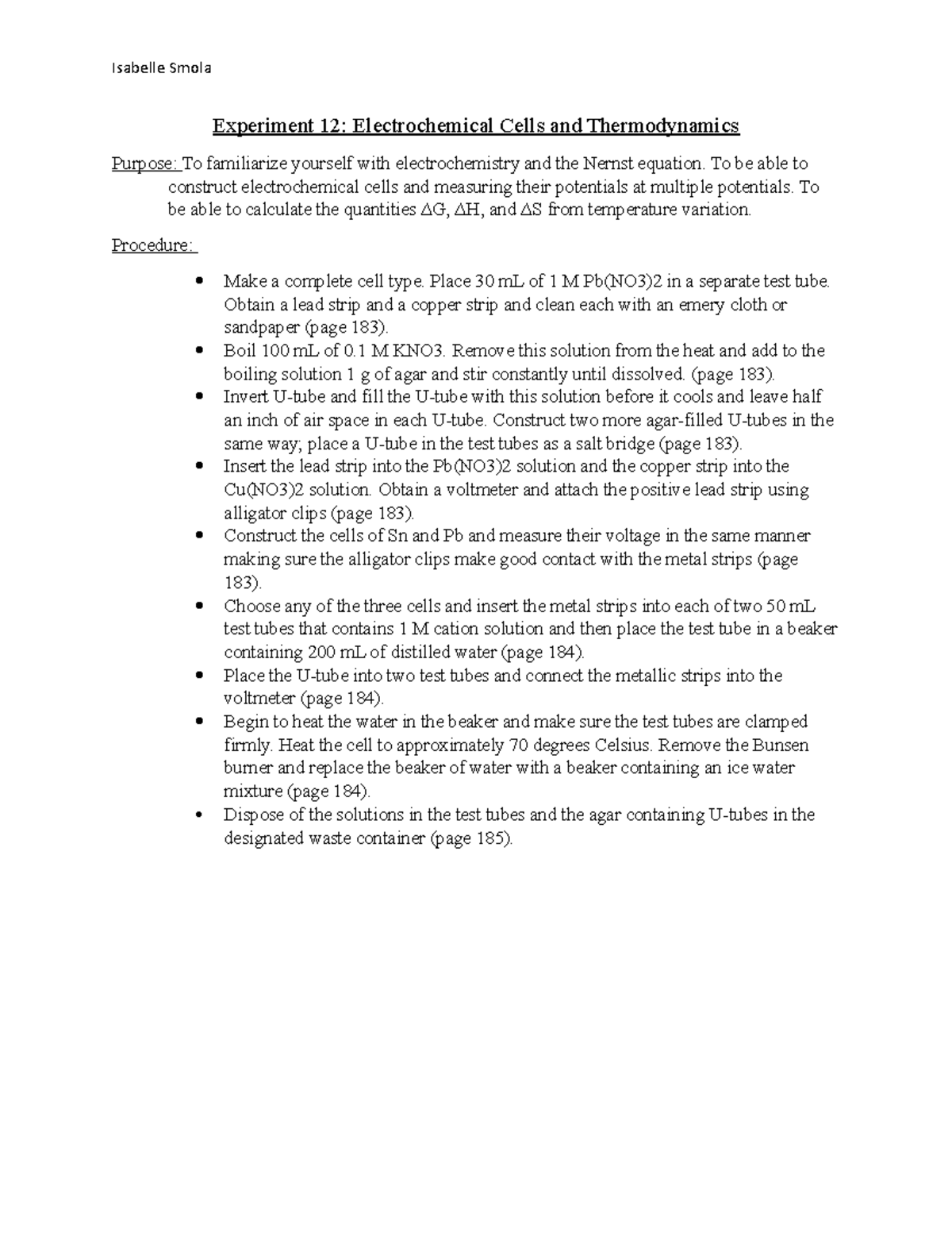 Lab Notebook Exp. 12 lab work Isabelle Smola Experiment 12