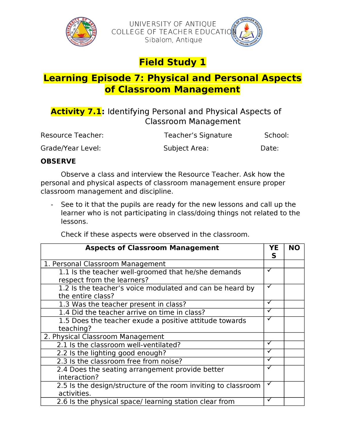 Learning Episode 7 FS 1 - Summary - COLLEGE OF TEACHER EDUCATION ...