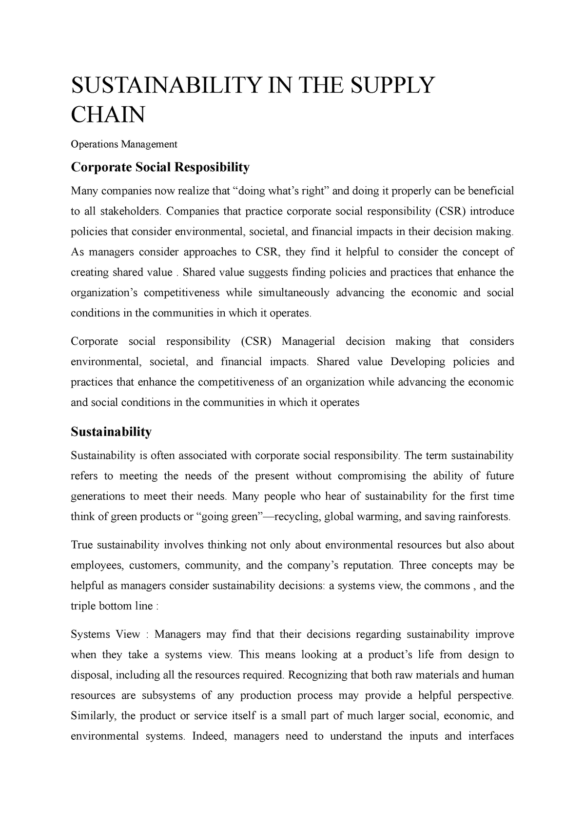 research papers on sustainability in supply chain