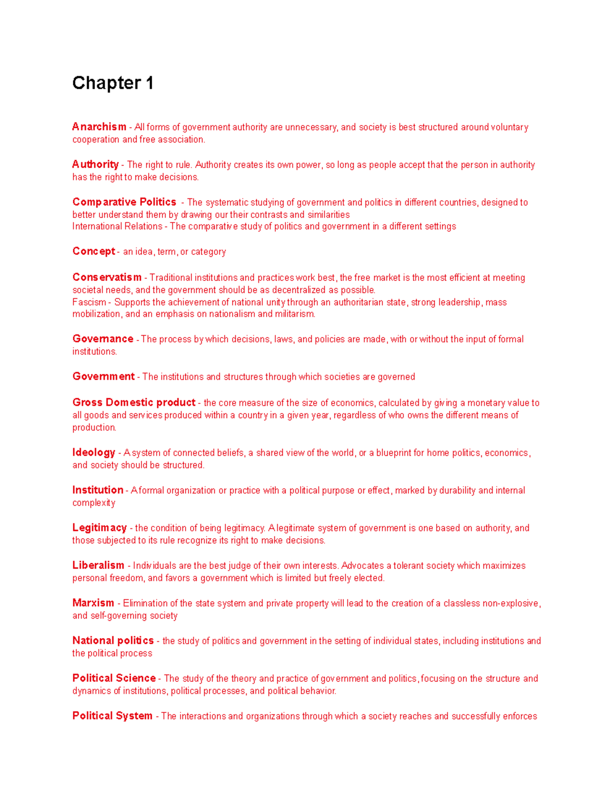 PLSC All Vocab And Key Concepts - Chapter 1 Anarchism - All Forms Of ...