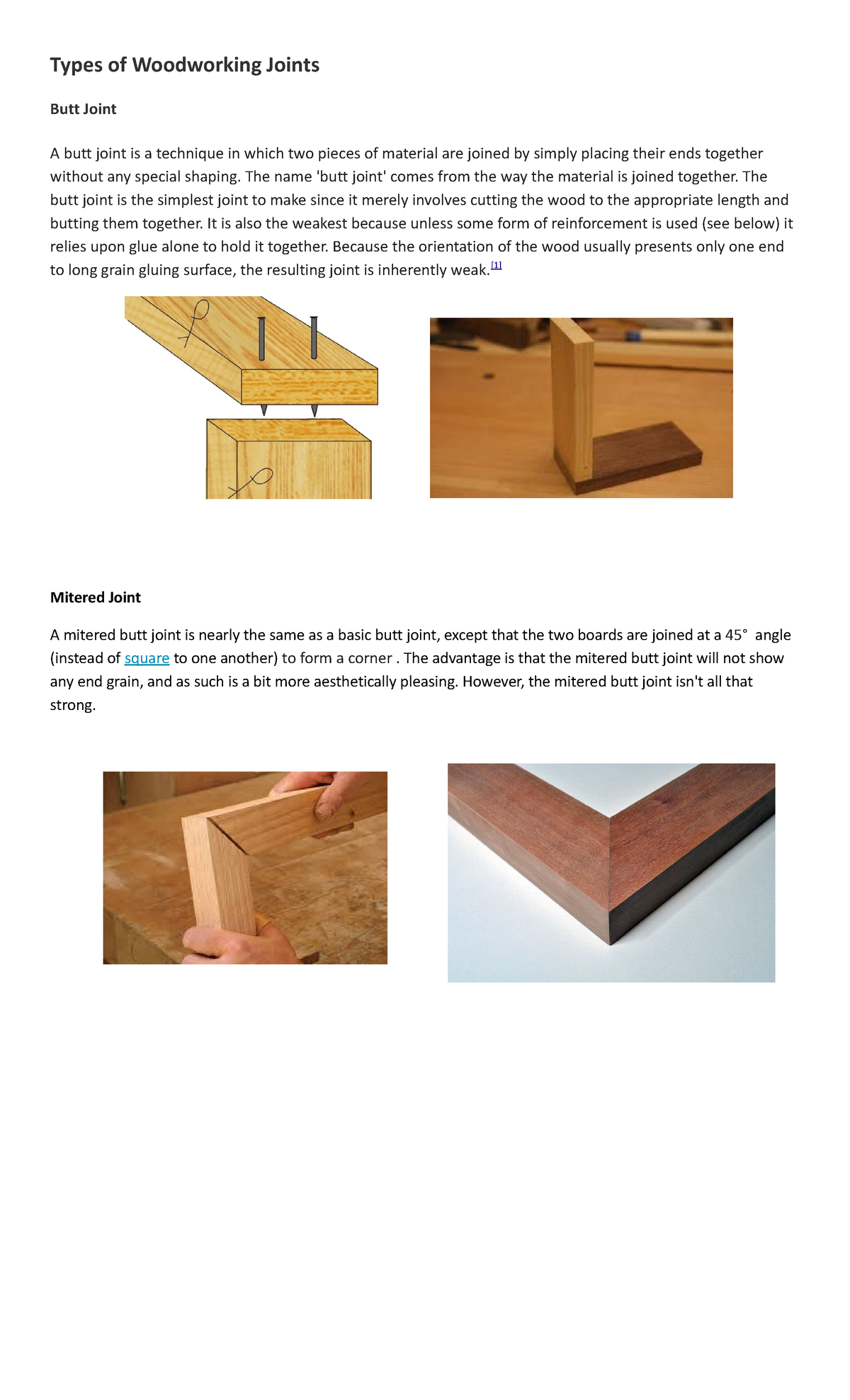 Types of Woodworking Joints - The name 'butt joint' comes from the way ...