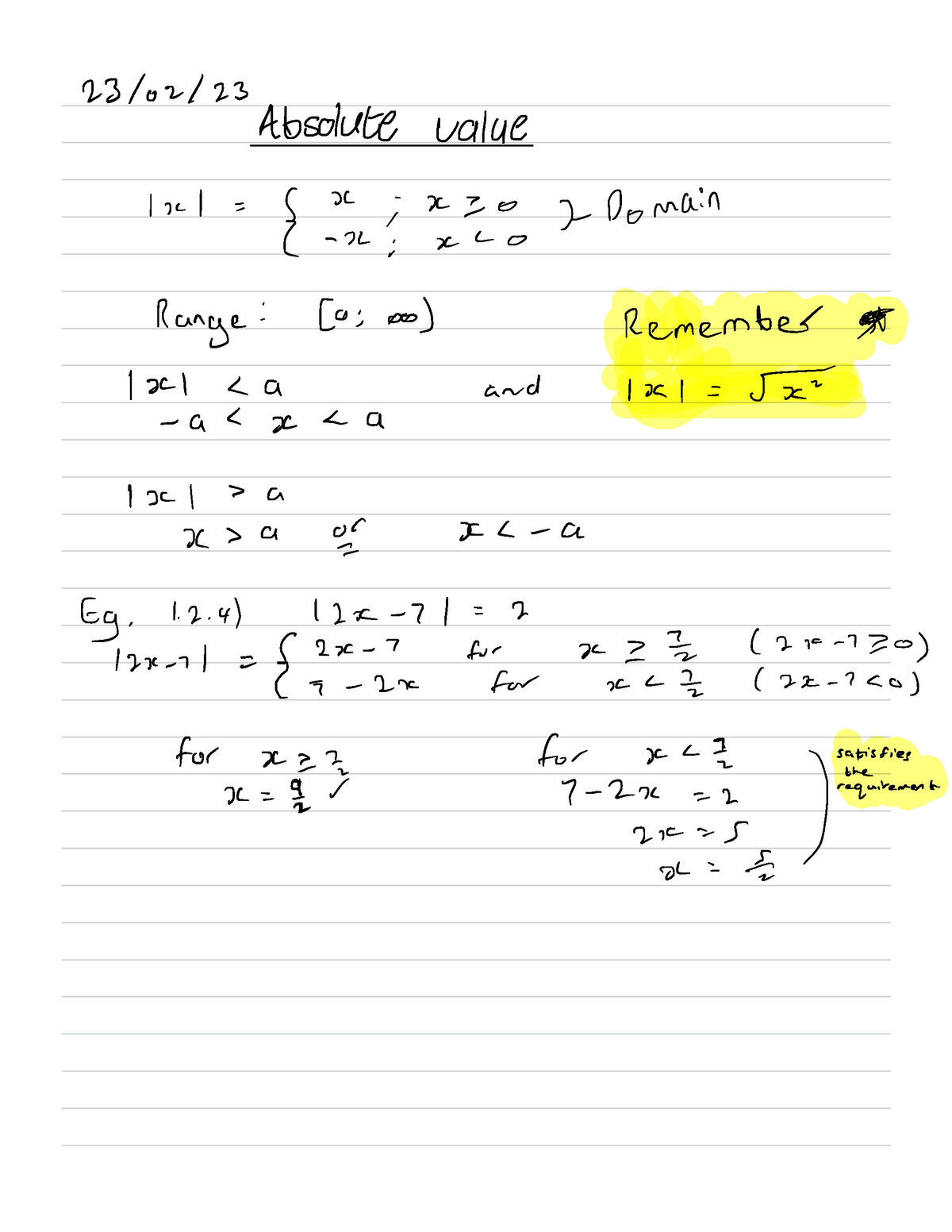 1042 Calculus Chapter 1-2 - 23/02/ Absolute value (x) = Sik 7-Domain ...