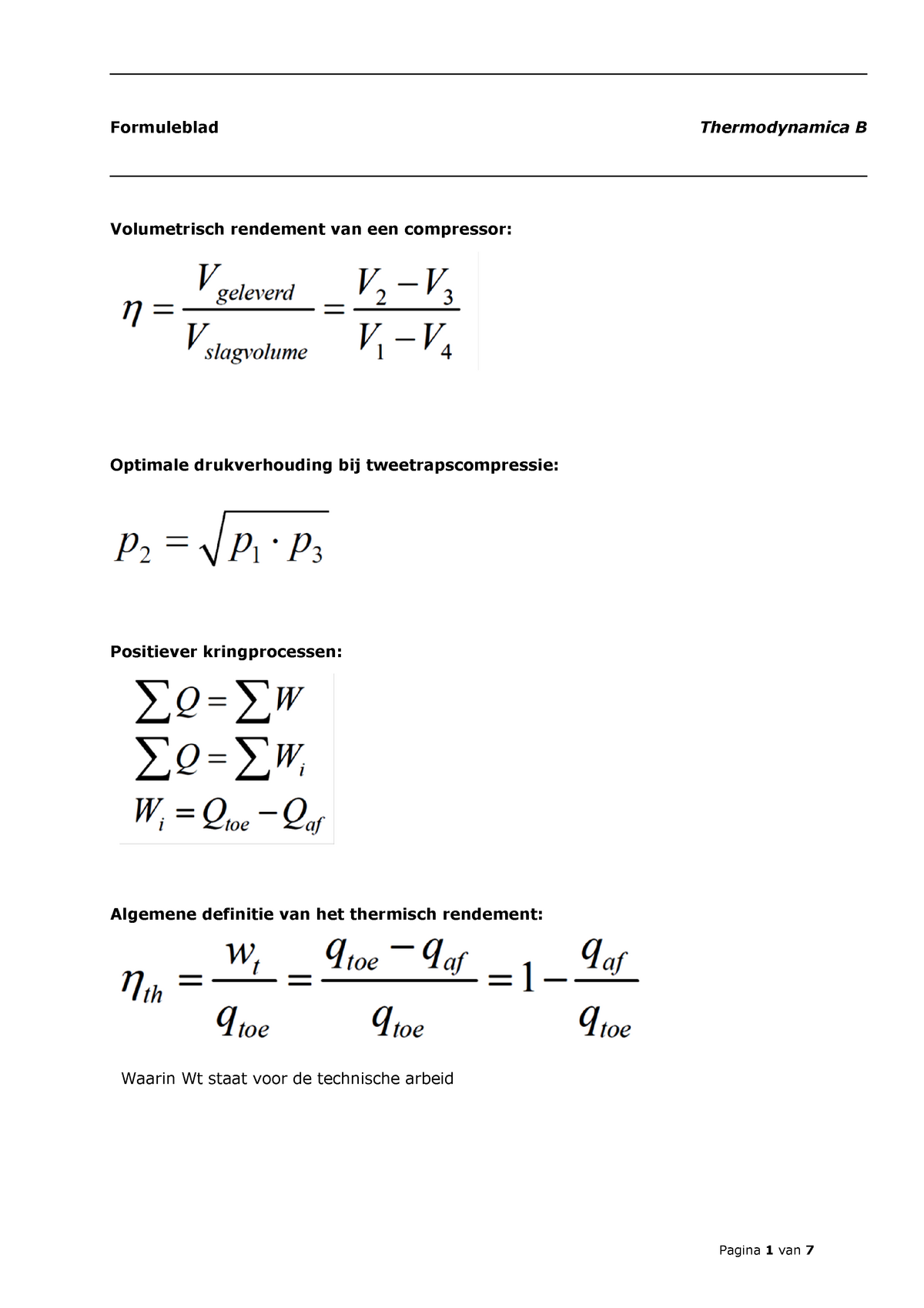 Formuleblad Thermodynamica B - V Olu M E T R Isch R E N De M E N T V A ...