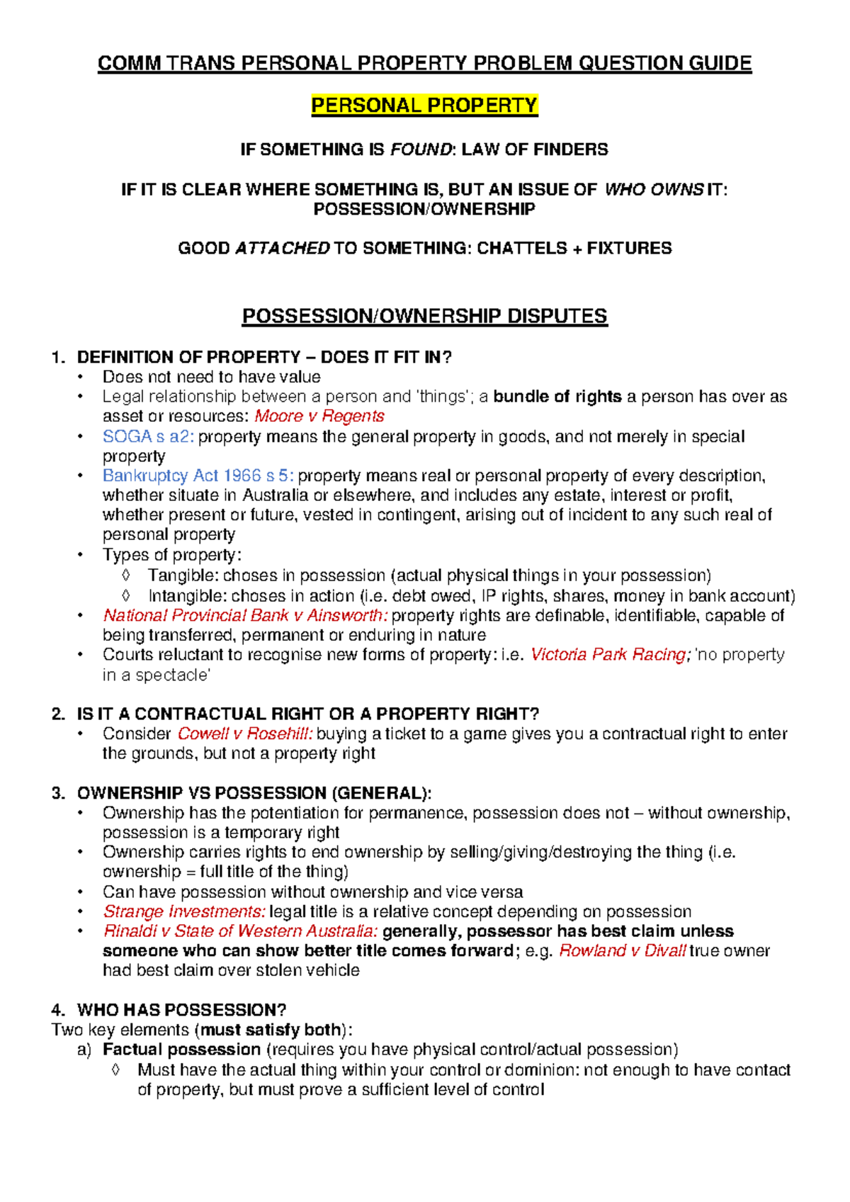 Personal Property - COMM TRANS PERSONAL PROPERTY PROBLEM QUESTION GUIDE ...
