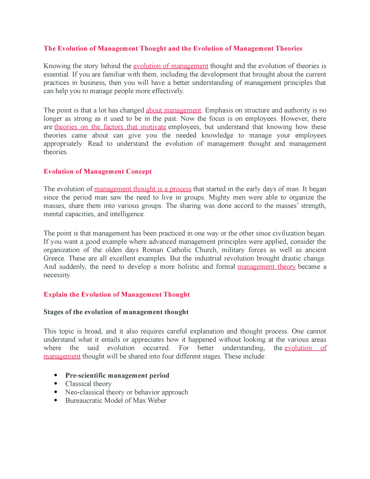 evolution of management thought assignment