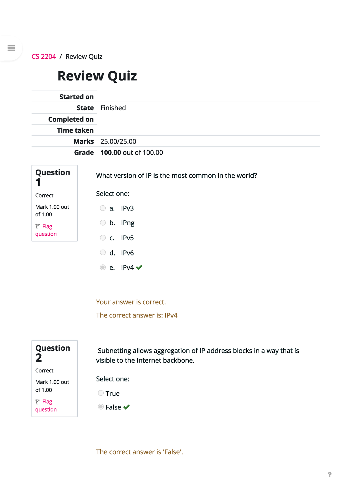 Review Quiz 1 - CS 2204 - Studocu