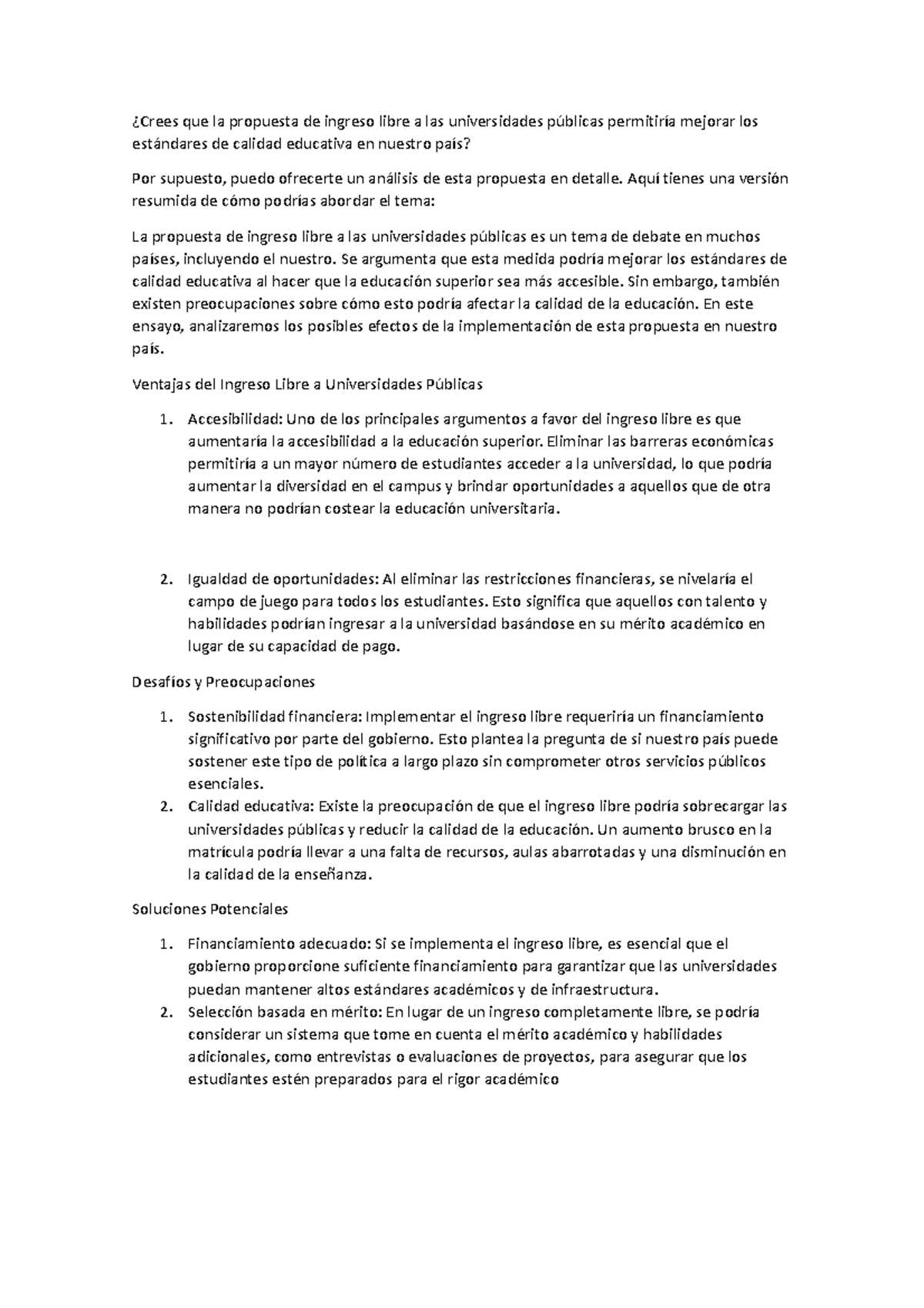 Ingreso libre Uni Publicas - ¿Crees que la propuesta de ingreso libre a ...