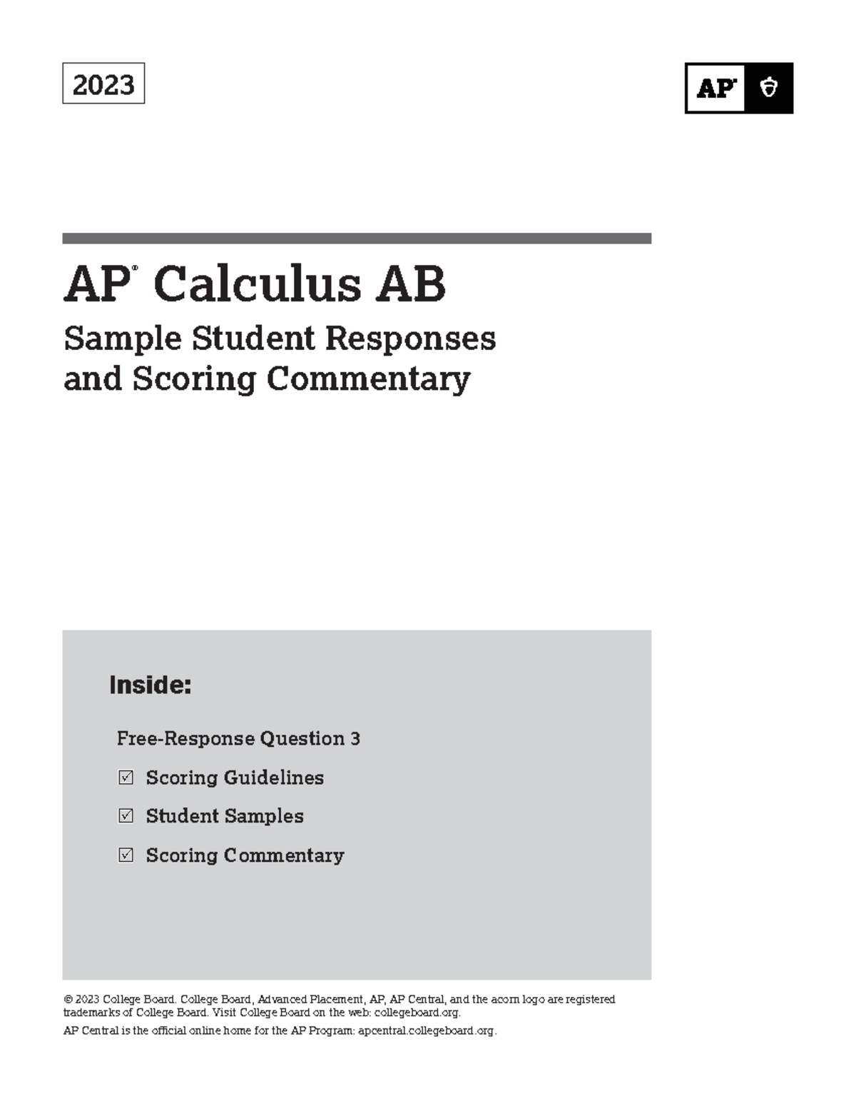 Answer 3 - 2023 AP ® Calculus AB Sample Student Responses and Scoring ...
