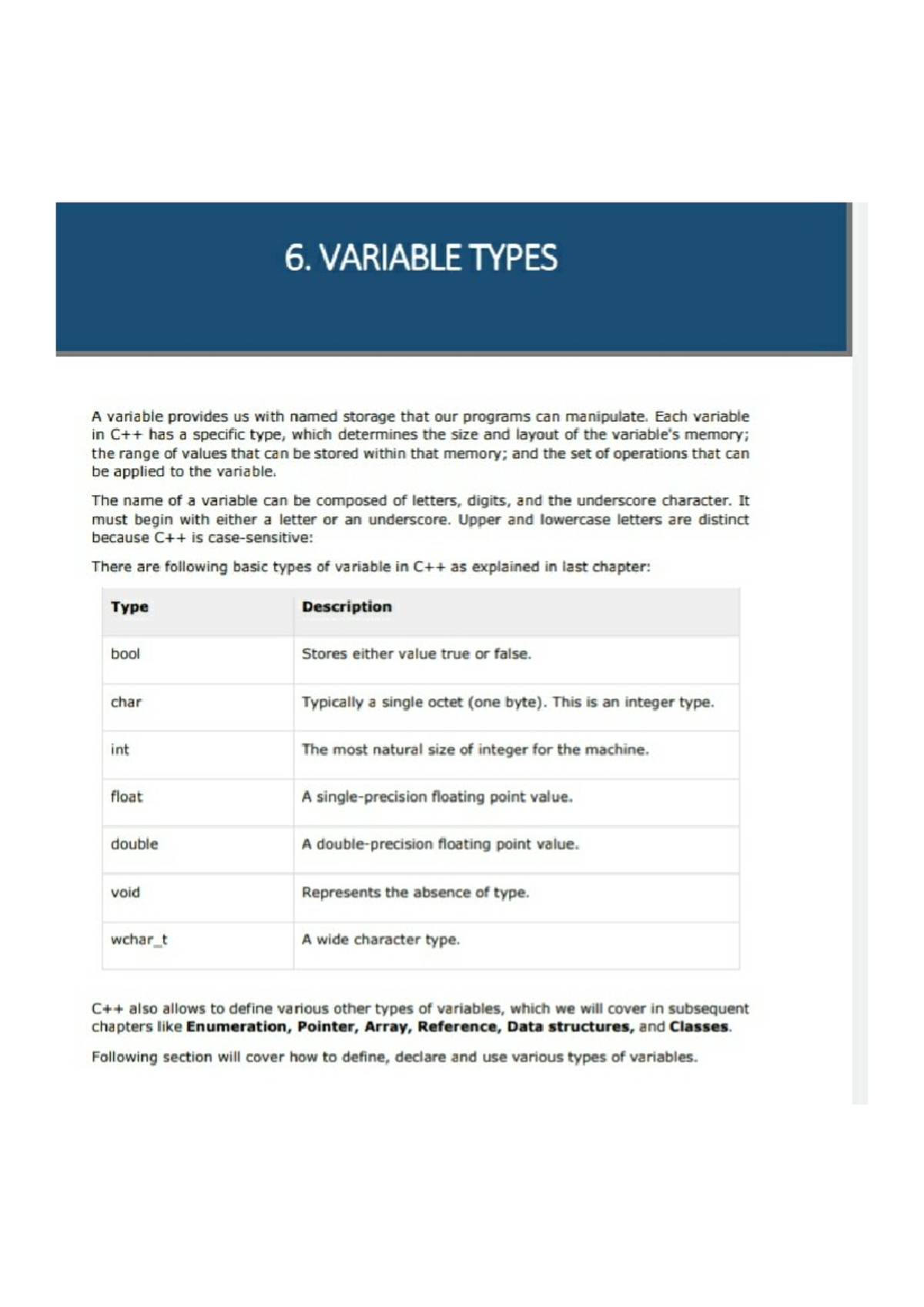 Variables of c++ - c++ programming - Studocu