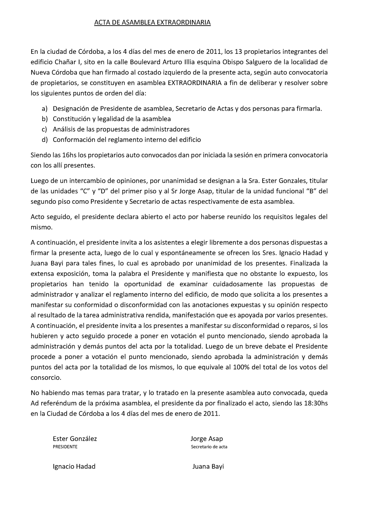 ACTA DE Asamblea Extraordinaria - ACTA DE ASAMBLEA EXTRAORDINARIA En la  ciudad de Córdoba, a los 4 - Studocu