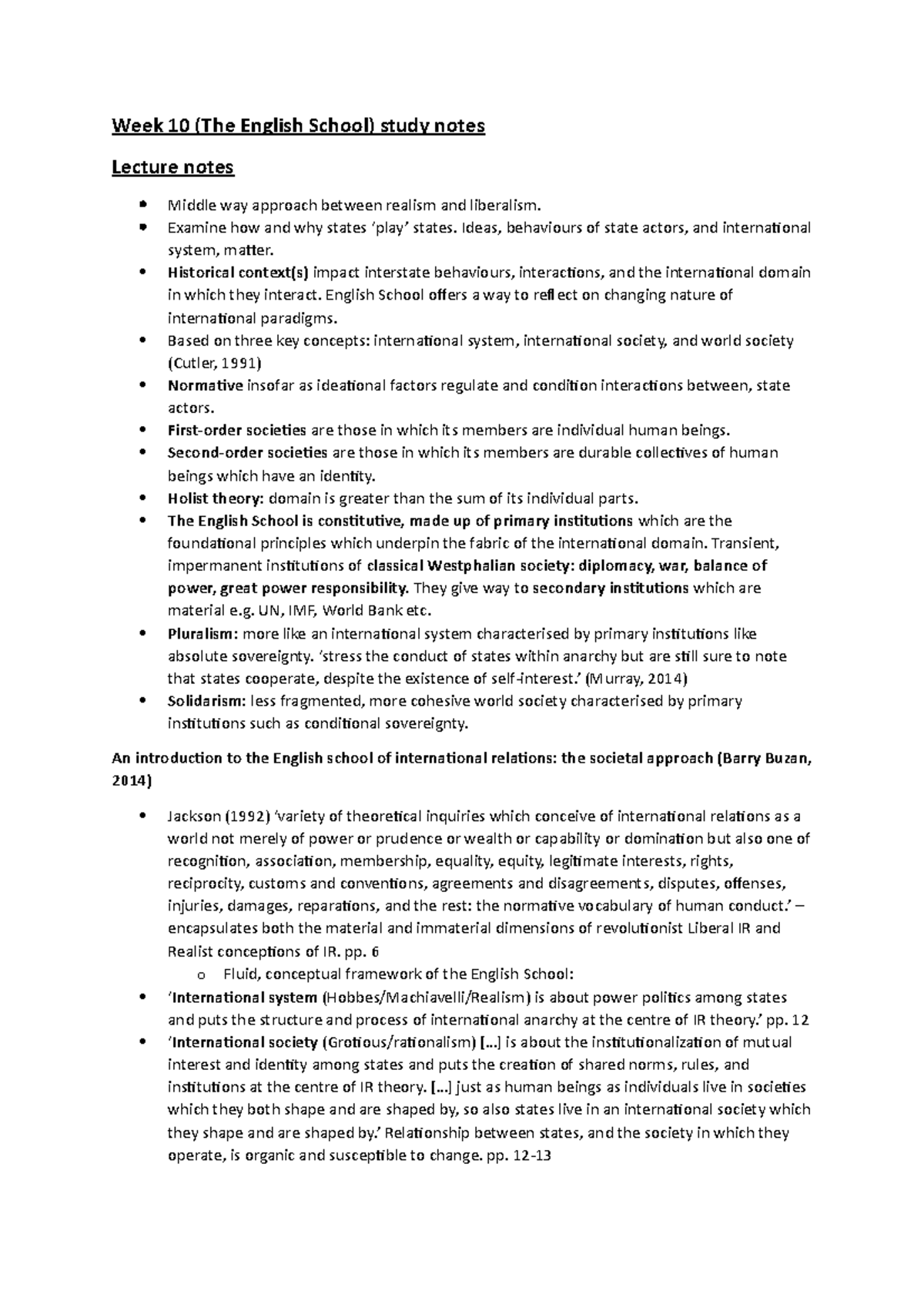 IR100 week 10 (The English School) study notes - Week 10 (The English ...