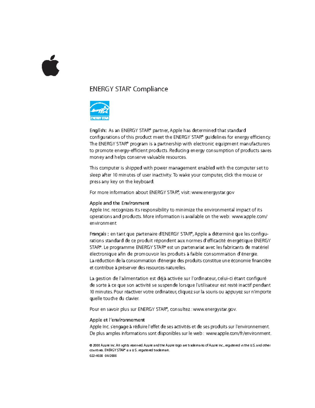 Energy STAR ENERGY STAR Compliance ® English As an ENERGY STAR