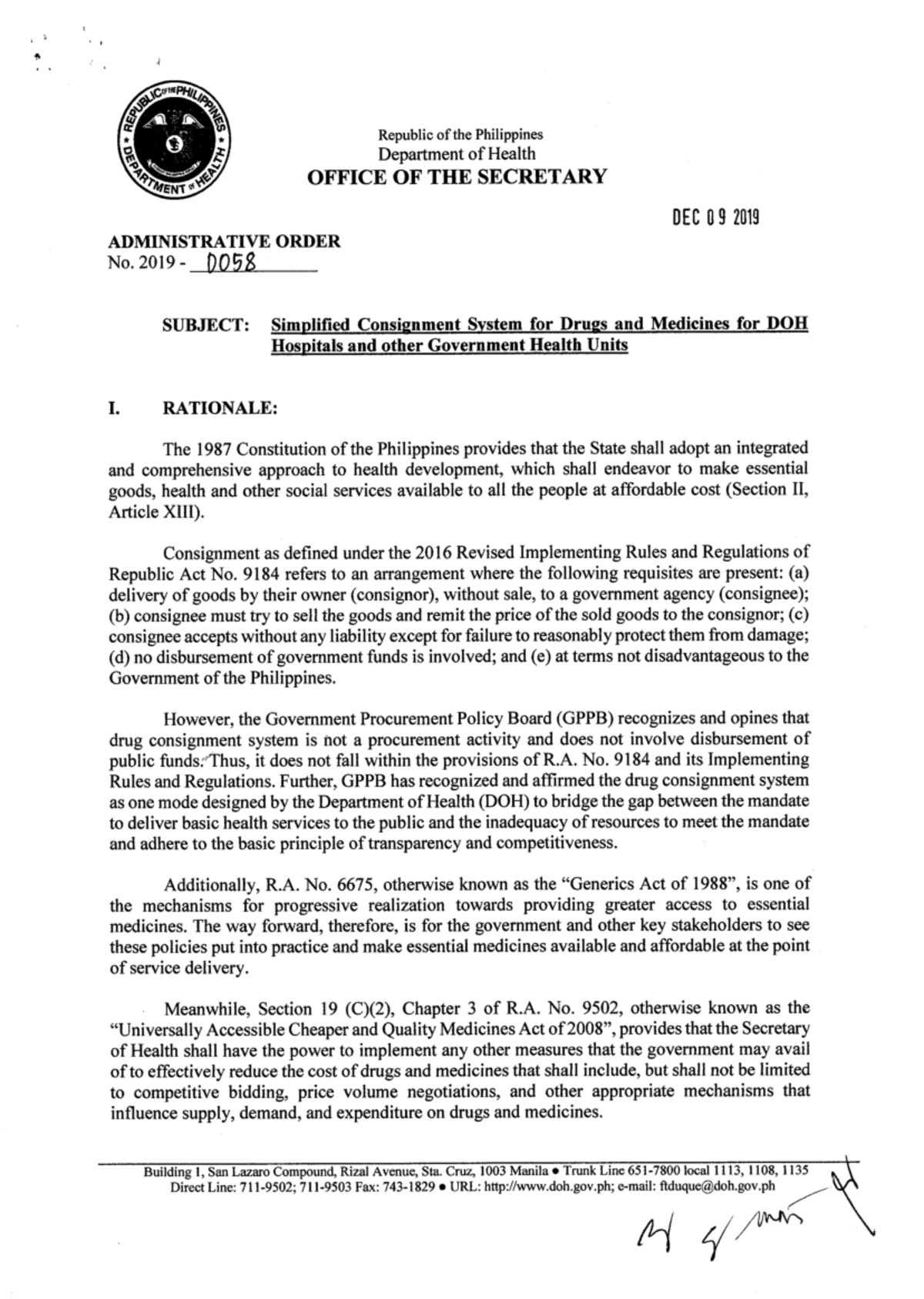 Consignment Policy - Republic of the Philippines Department of Health ...