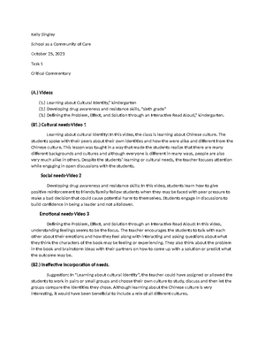 D096 Task 2 - Task 2 - D096 Teaching Diverse Learners Task two Kelly ...