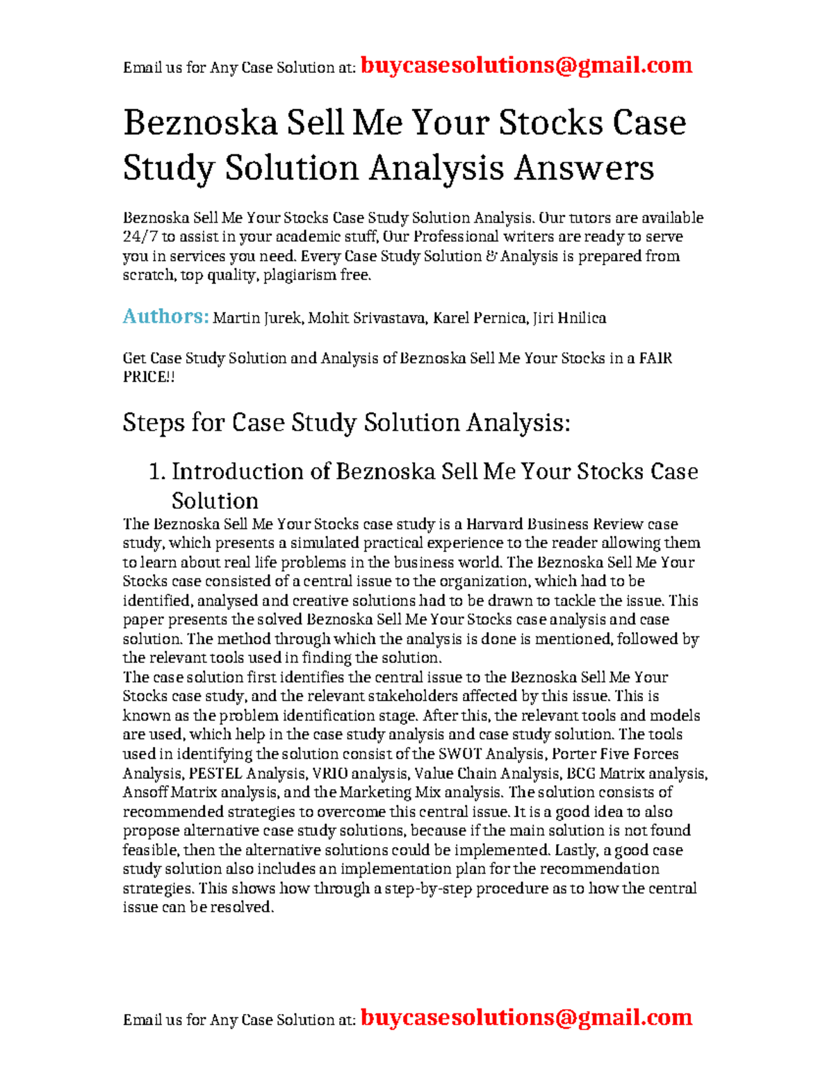 Case Solution Beznoska Sell Me Your Stocks - Beznoska Sell Me Your ...