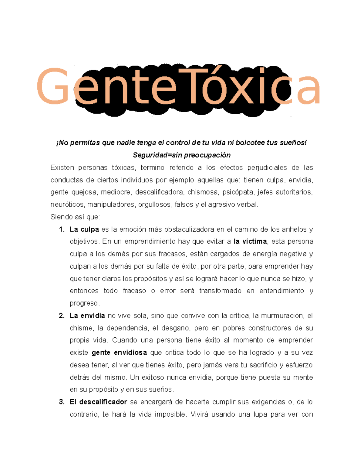 RESUMEN ESTRUCTURADO Gente toxica BERNARDO STAMATEAS - ¡No permitas que