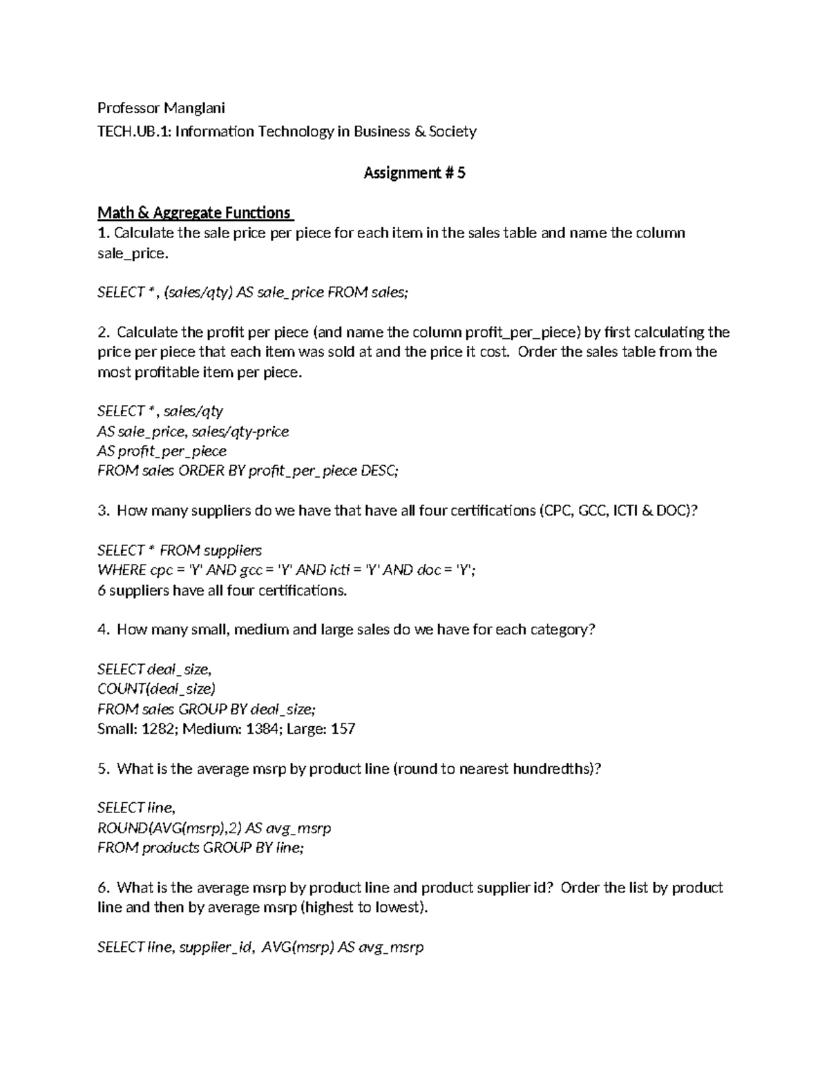 Assignment 5 infotech - Professor Manglani TECH.UB: Information ...