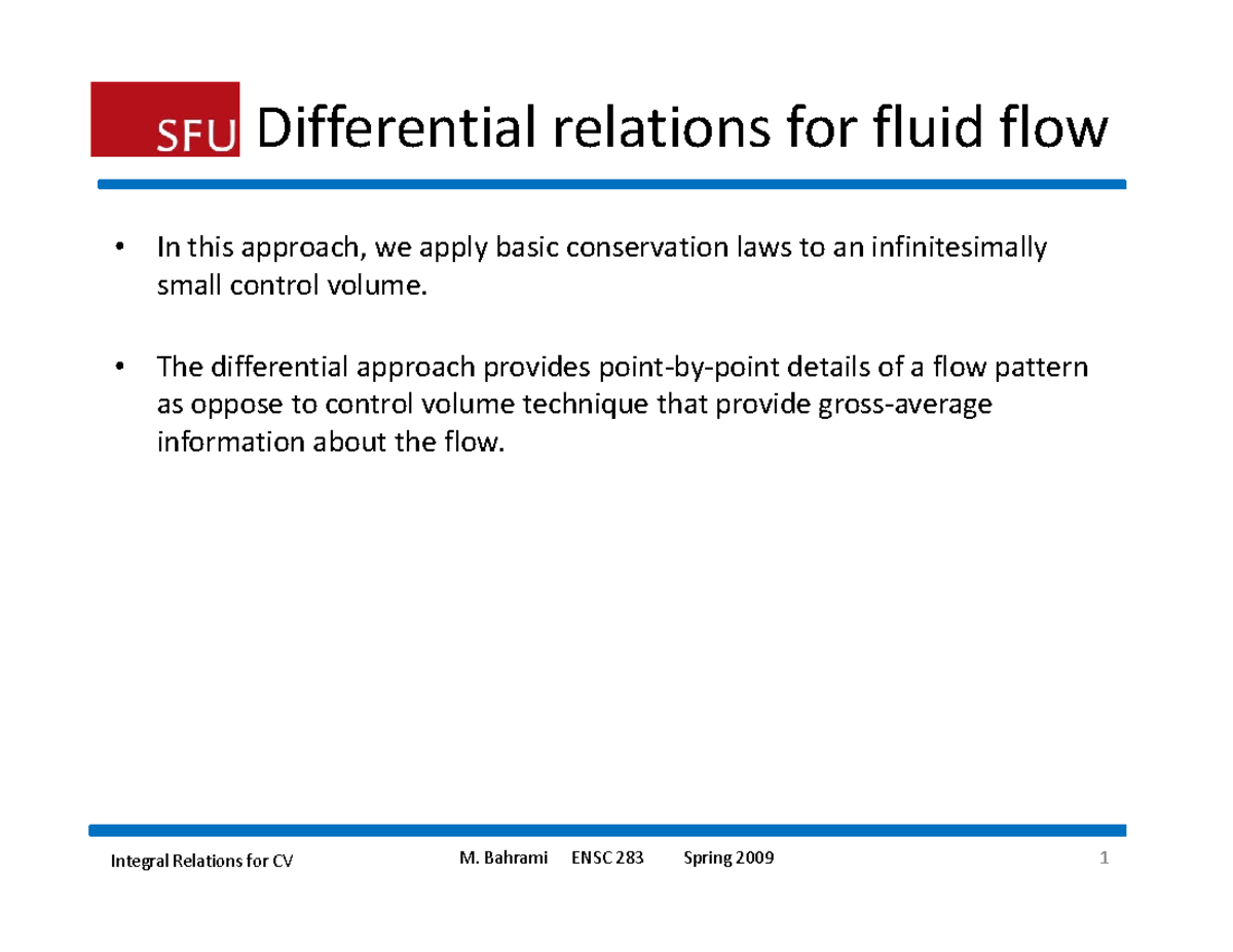 Differential relationships for fluid flow Differential relations for