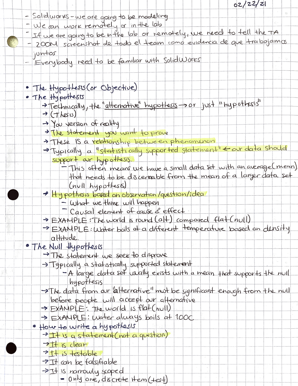 Hypothesis - Notes that help to study for exams - M E 445 - Studocu