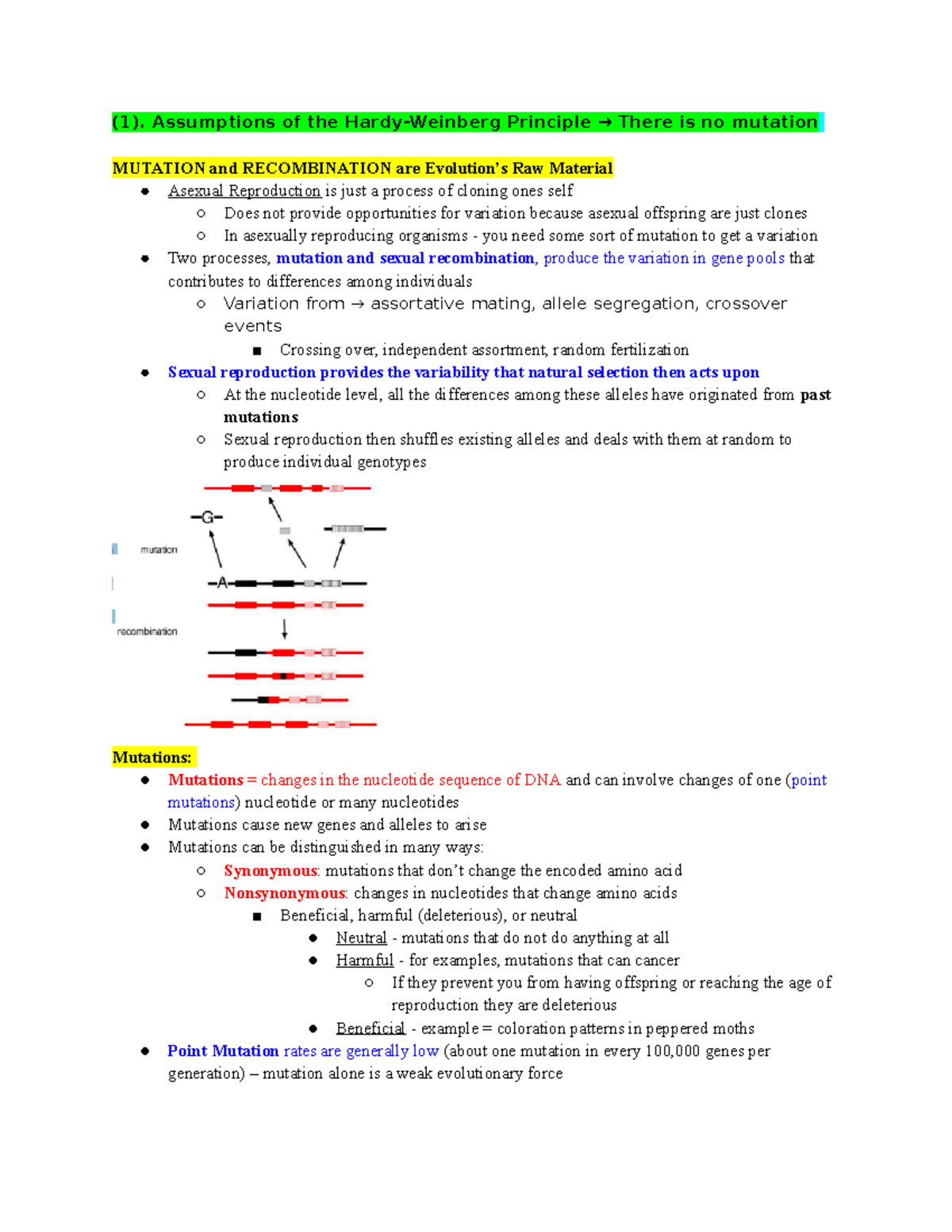 Lecture 26 Microevolution Part Three - (1). Assumptions of the Hardy ...