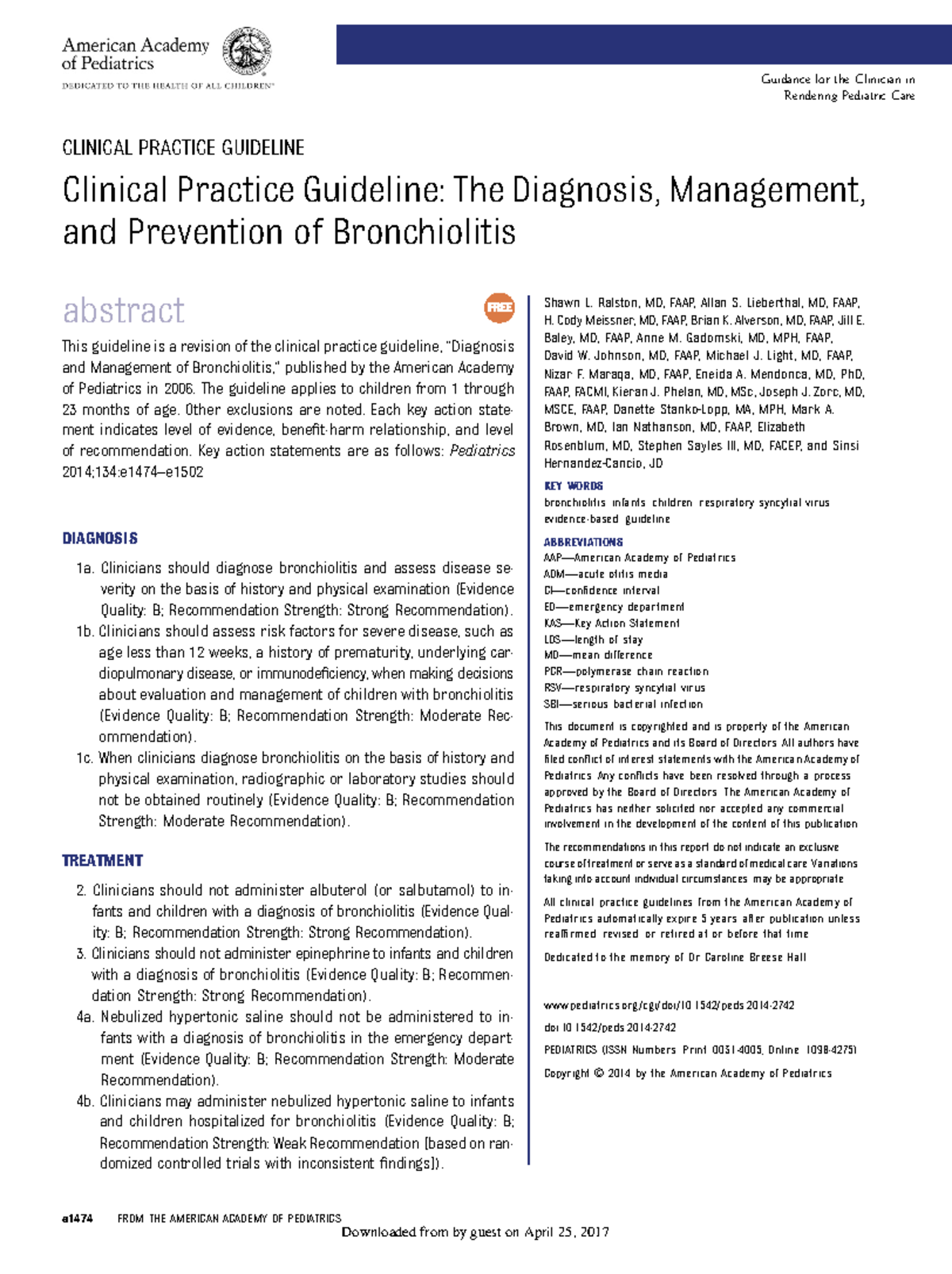 AAP Bronchiolitis ( 3ra rotación) - CLINICAL PRACTICE GUIDELINE ...