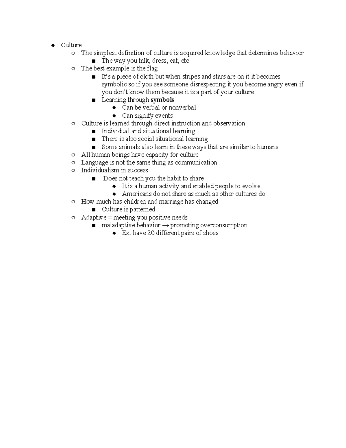 Chapter 2 - Anthro - Lecture notes - Culture The simplest definition of ...