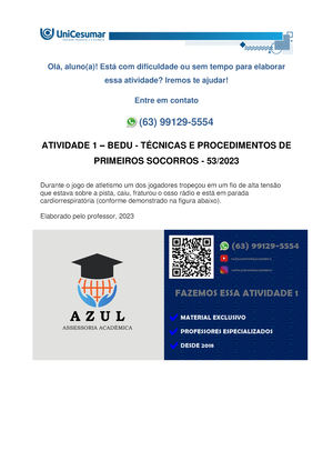 ATIVIDADES TÉCNICAS E PROCEDIMENTOS DE PRIMEIROS SOCORROS - Noções de  Primeiros Socorros