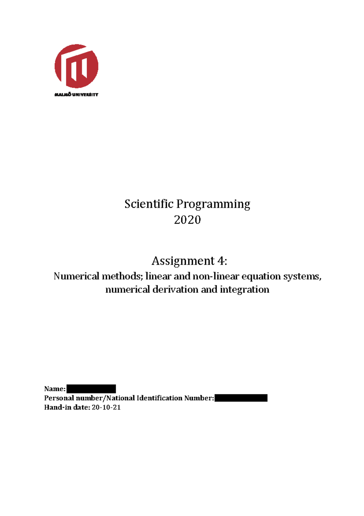 Assigment 4-solution - Scientific Programming 2020 Assignment 4 ...