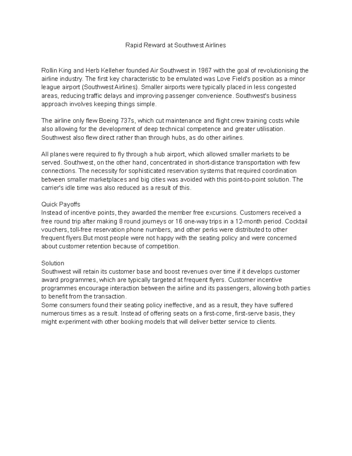 C10 group 8 service marketing Rapid Reward at Southwest Airlines