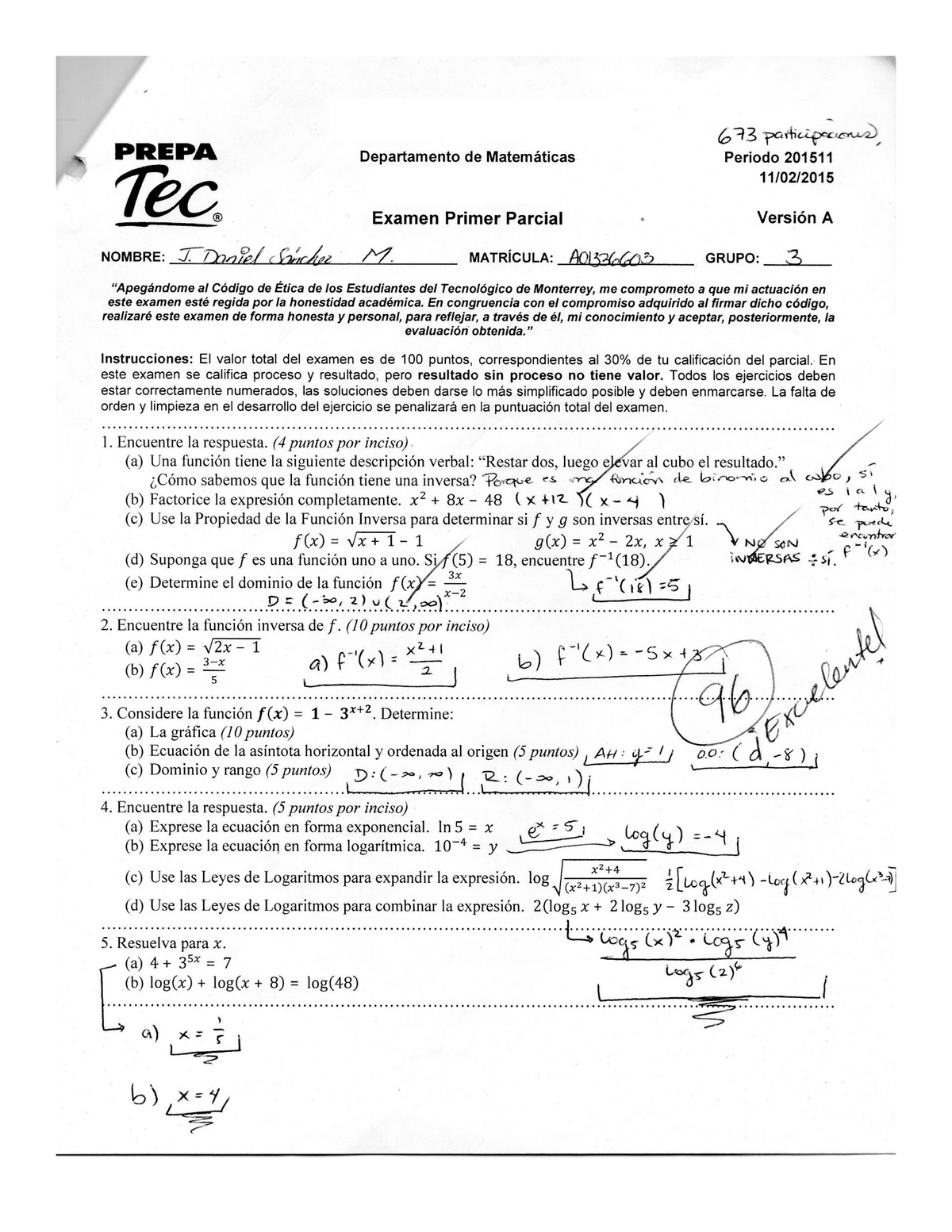 Examen De Primer Parcial Con Preguntas Y Respuestas Prepa Departamento De Periodo