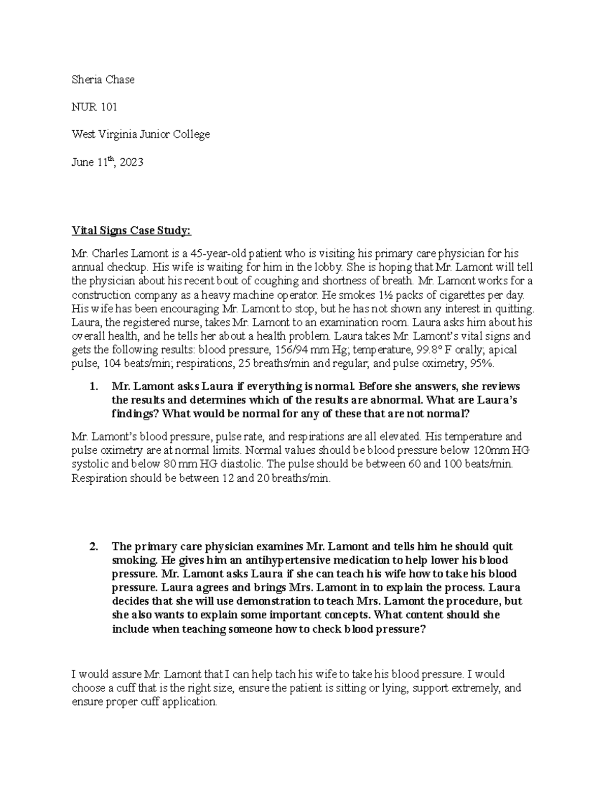 Remediation 2 Sheria Chase NUR 101 West Virginia Junior College June