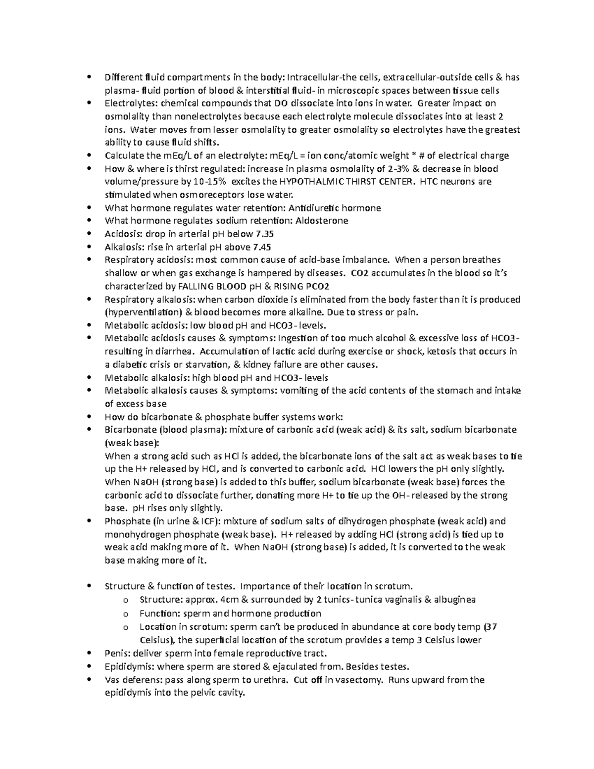 Final Exam Study Guide - Different fluid compartments in the body ...