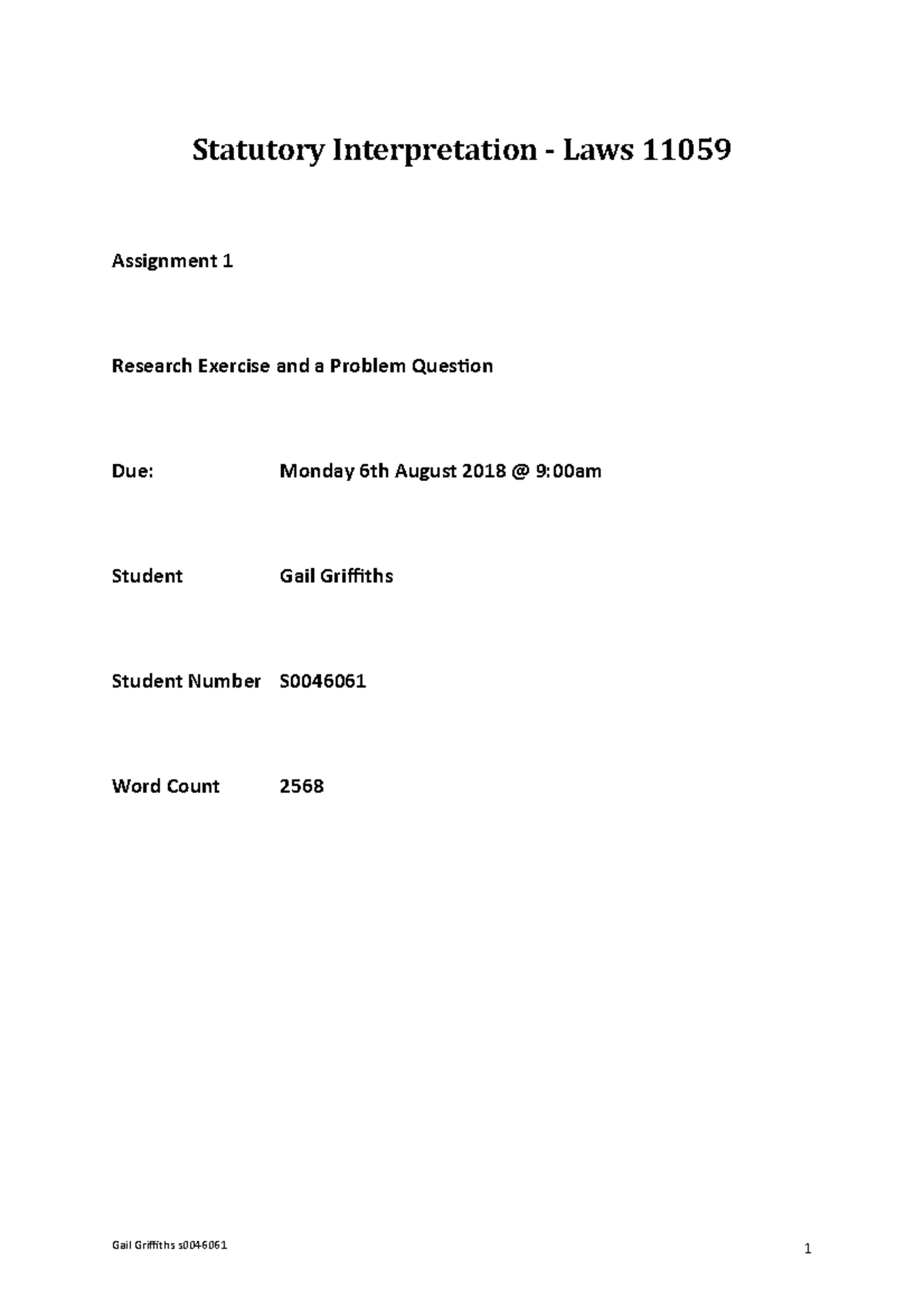Stat Interpretation Assignment 1 Term 2 2018 Statutory Interpretation Stat Interpretation Assignment 1 Term 2 2018 Statutory Interpretation