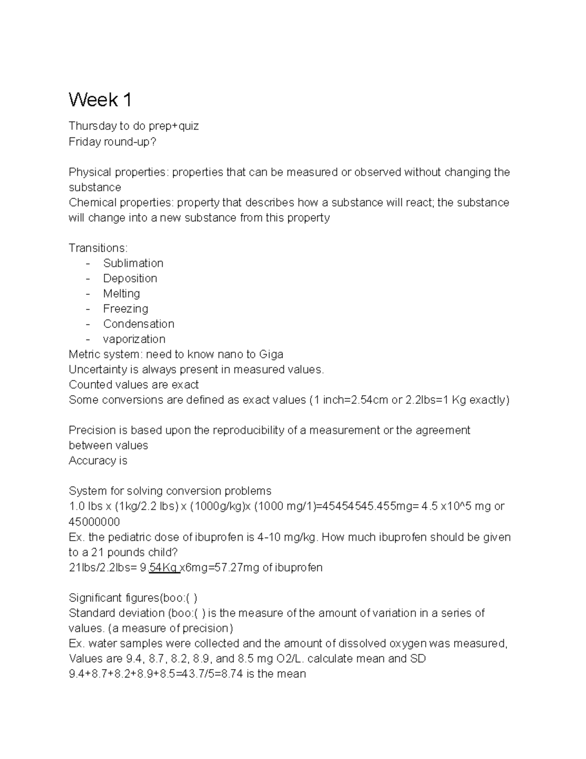 Gen chem 1 notes Week 1 Thursday to do prep+quiz Friday roundup