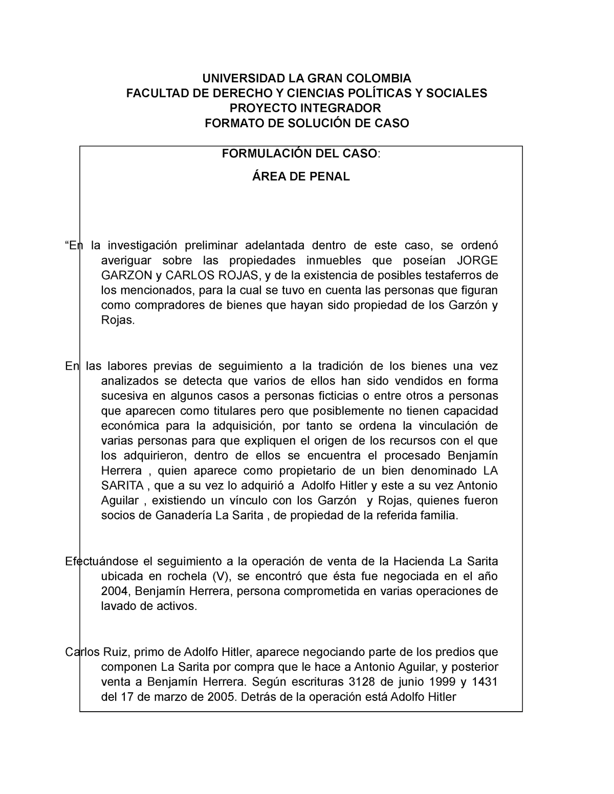 CASO Proyecto Integrador - Criminologia Y Politica Criminal - Brayan  Sebastian Puertas Cardenas - Studocu