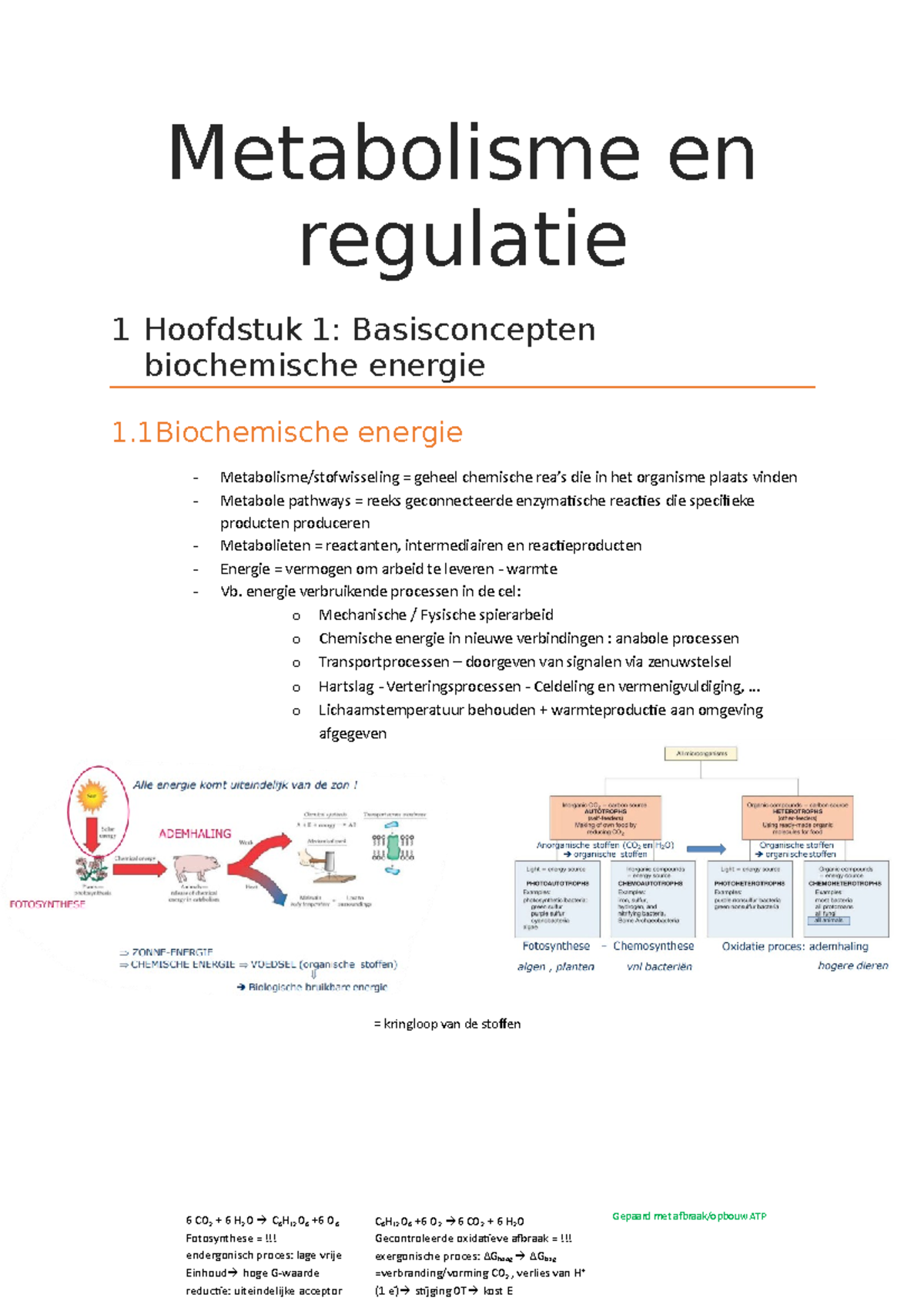 Metabolisme En Regulatie Samenvatting: 1-10 - Metabolisme En Regulatie ...