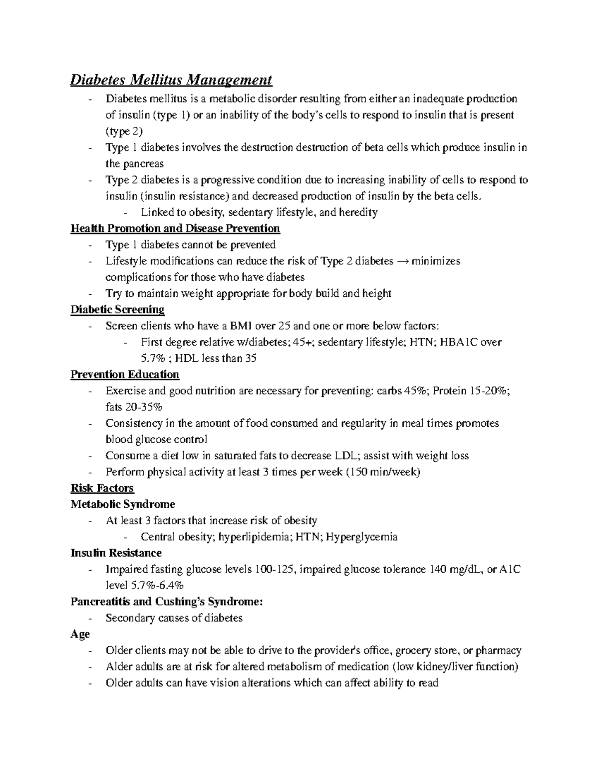 med surg case study diabetes