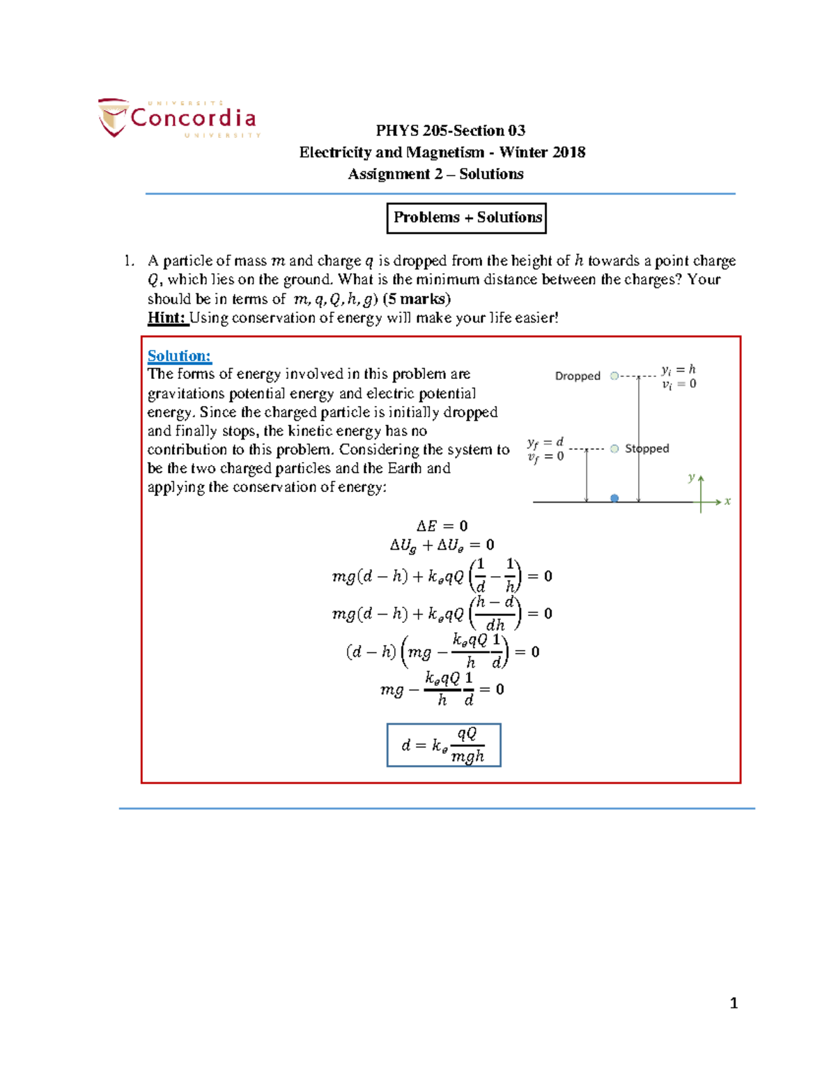 A2-Solutions - Exam/Practice - PHYS 205-Section 03 Electricity And ...