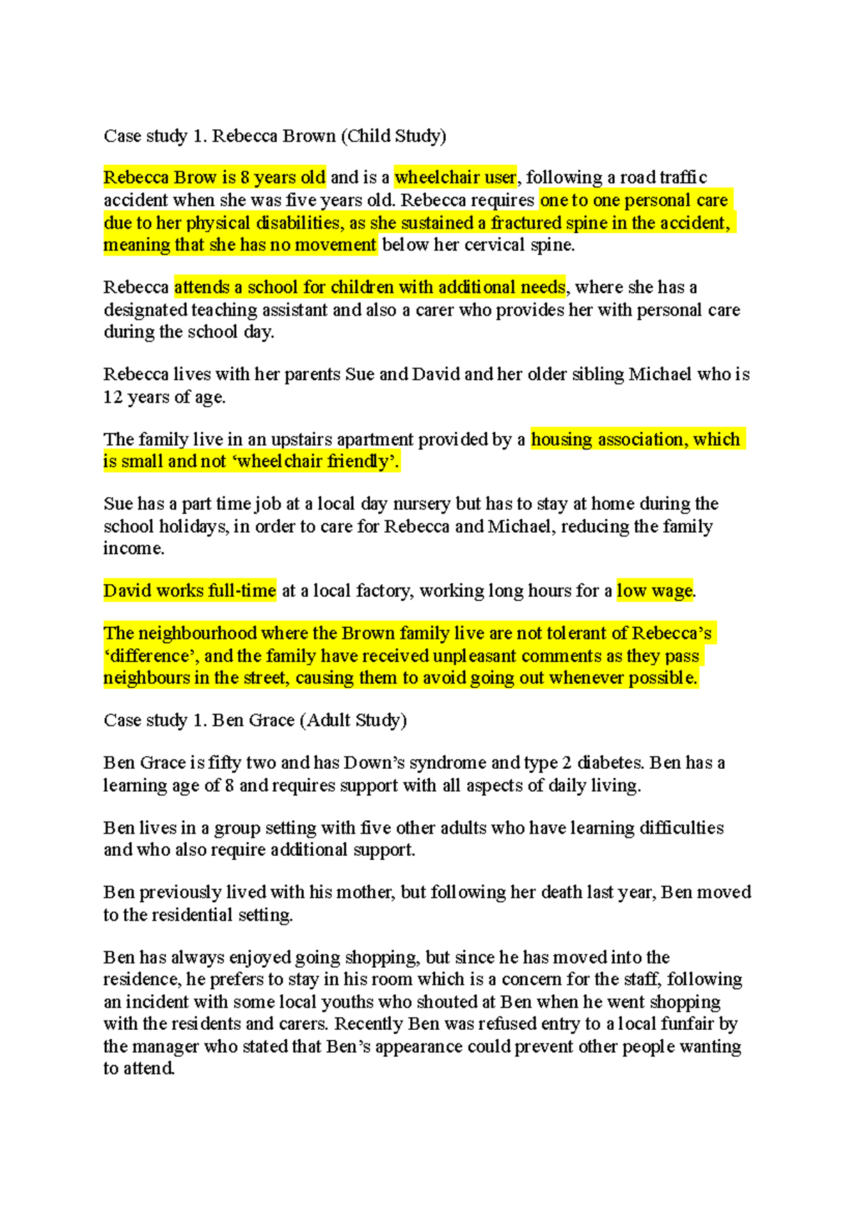 U 12 case study biology Case study 1. Rebecca Brown (Child Study