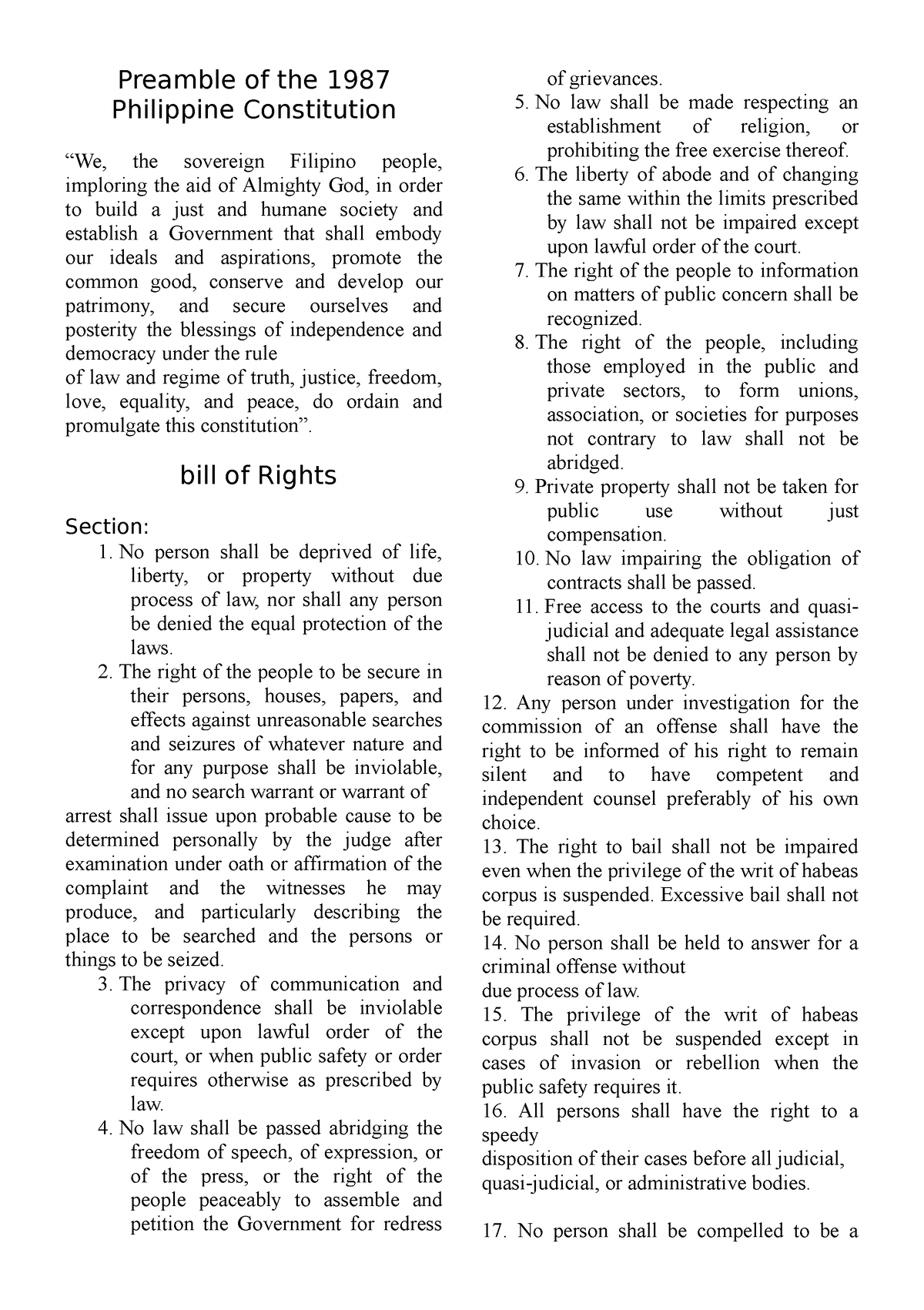 preamble of the 1987 philippine constitution essay