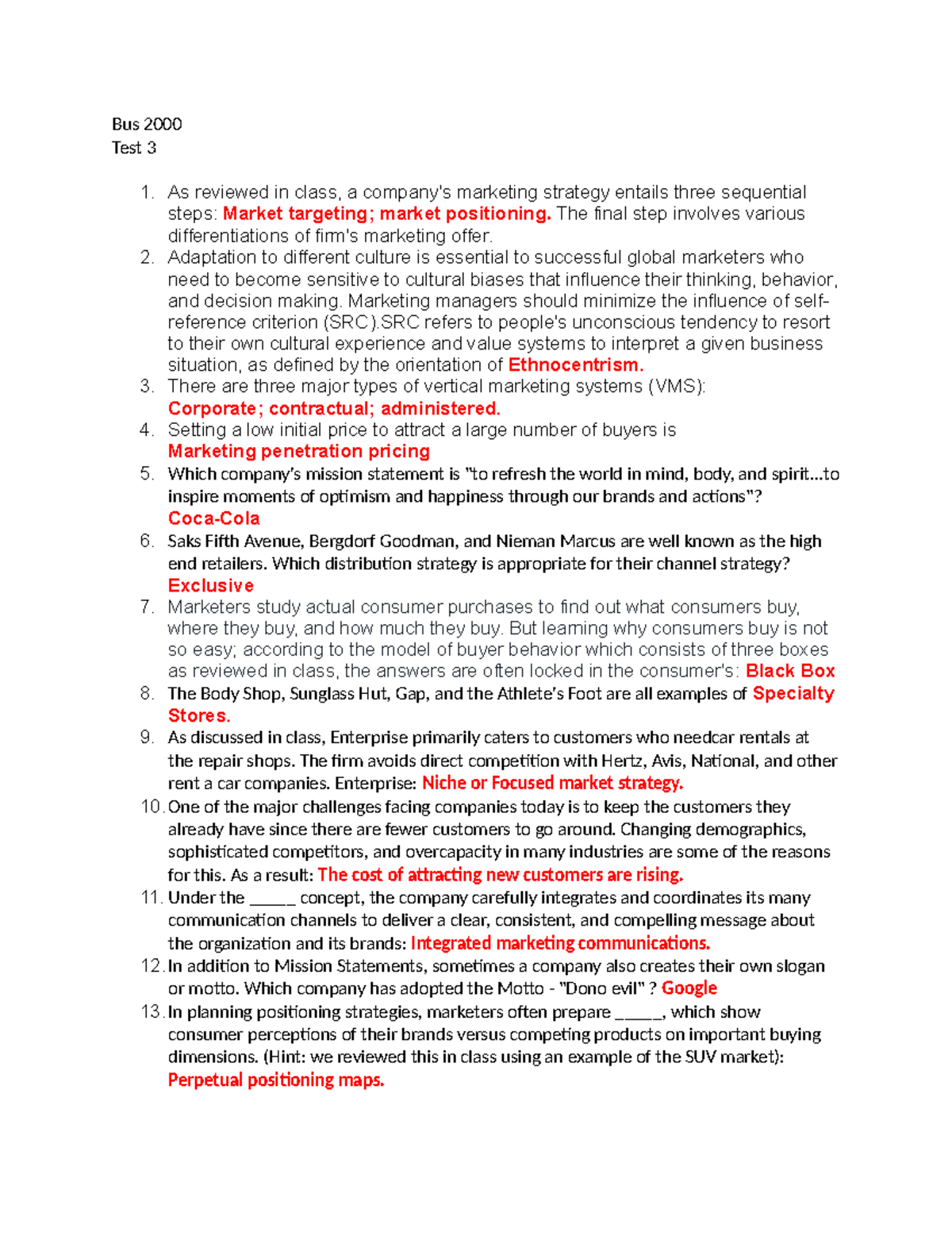 Bus 2000 Test 3 - Study guide for test. number three - Bus 2000 Test 3 ...