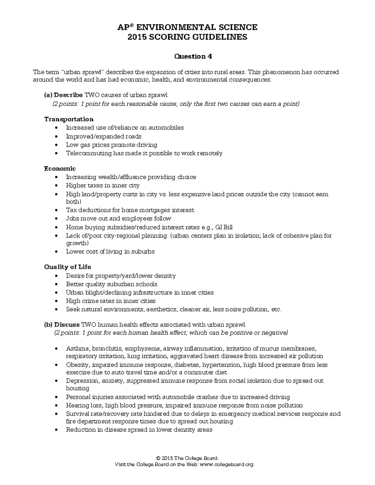 Ap15 environmental science q4 - AP® ENVIRONMENTAL SCIENCE 2015 SCORING ...