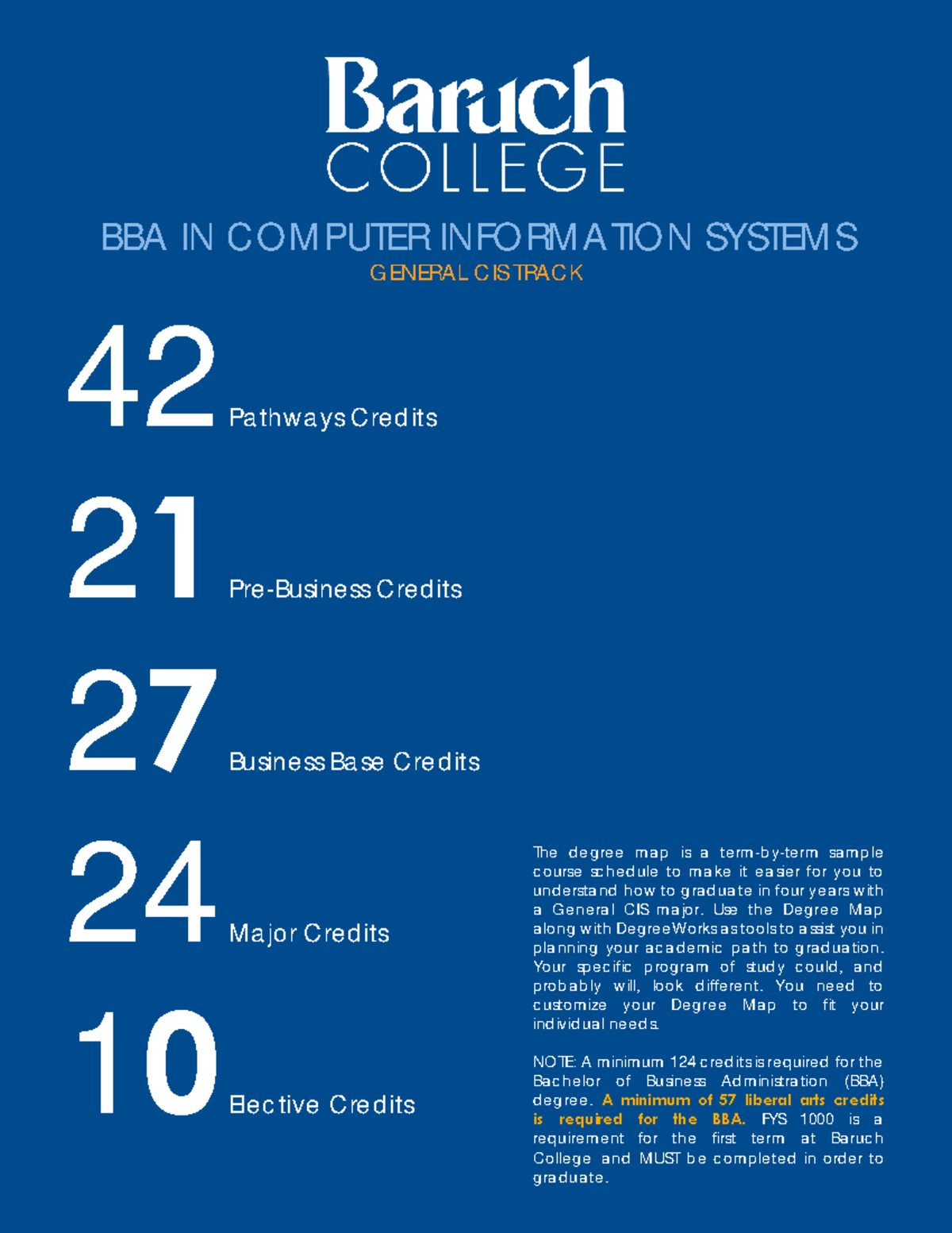 Baruch CIS BBA. BBA IN COMPUTER INFORMATION SYSTEMS GENERAL CIS TRACK
