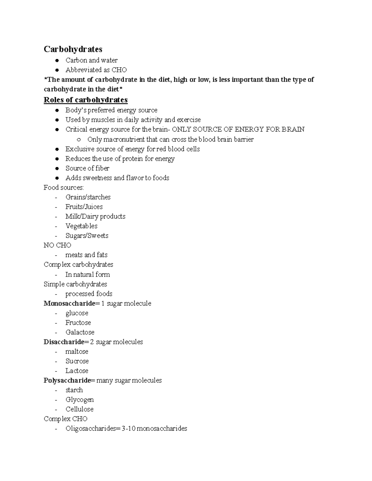 Carbohydrates Notes - Carbohydrates Carbon and water Abbreviated as CHO ...