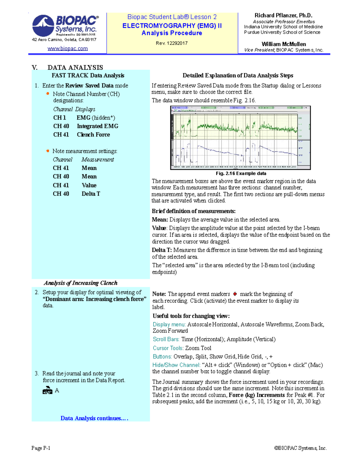 L02 Analysis Procedure Biopac Student Lab® Lesson 2 ELECTROMYOGRAPHY